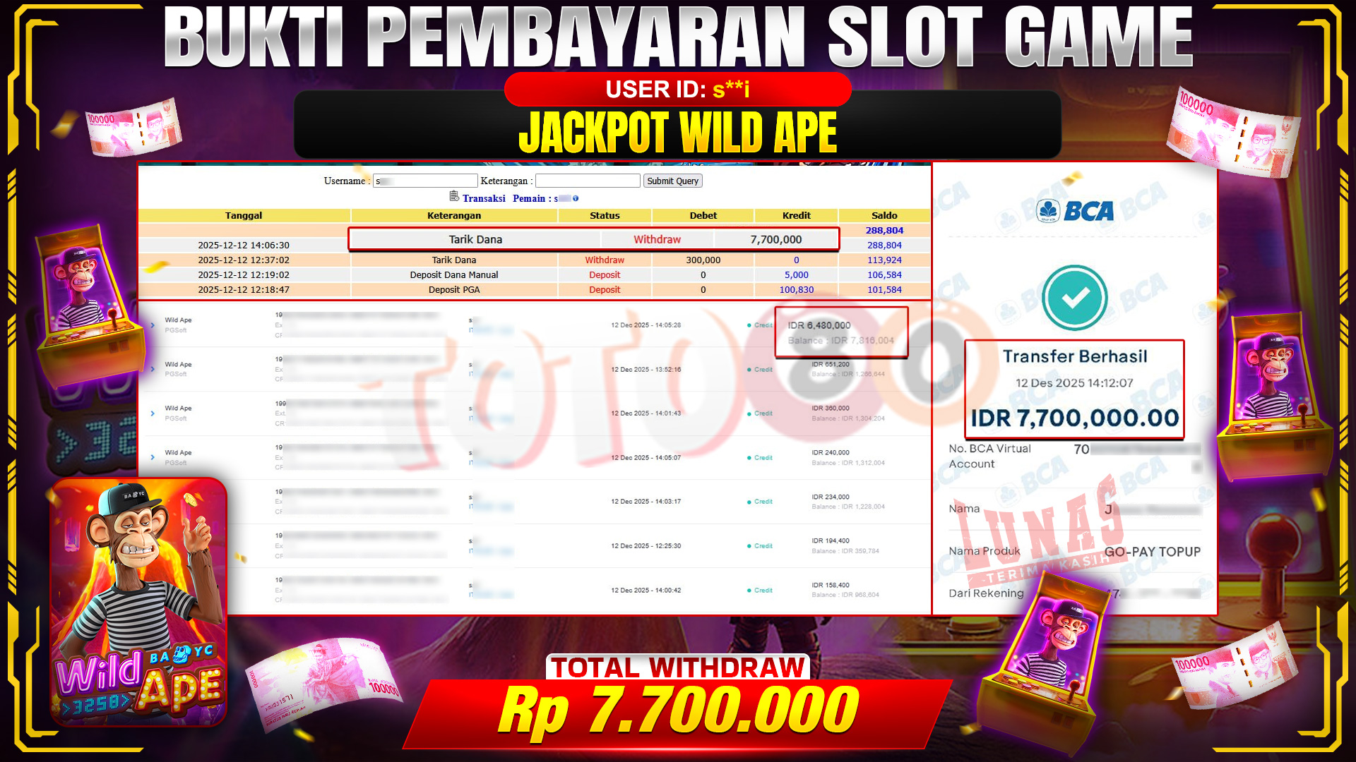 🎉 TOTO80 – JACKPOT SLOT WILD APE RP. 7,700,000,- TELAH DIBAYARKAN! 🎉