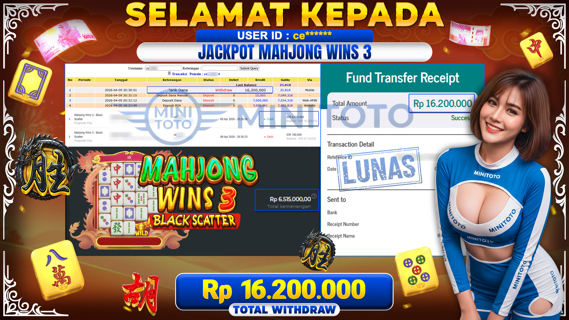 BUKTI JACPOT Mahjong Wins 3 - Black Scatter - Pragmatic Play