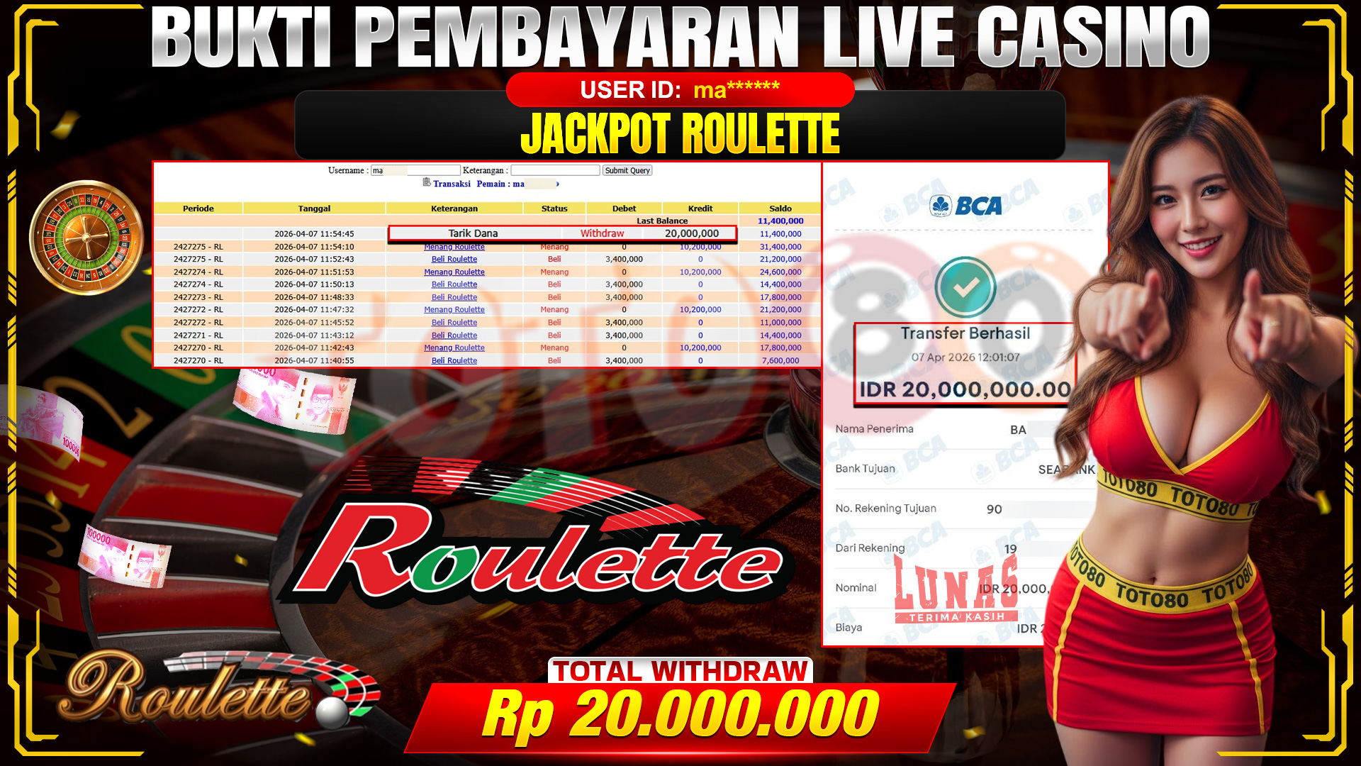 💰🎉 TOTO80 – JACKPOT LIVE MANIA ROULETTE RP. 20,000,000,-TELAH DIBAYARKAN!💰🎉