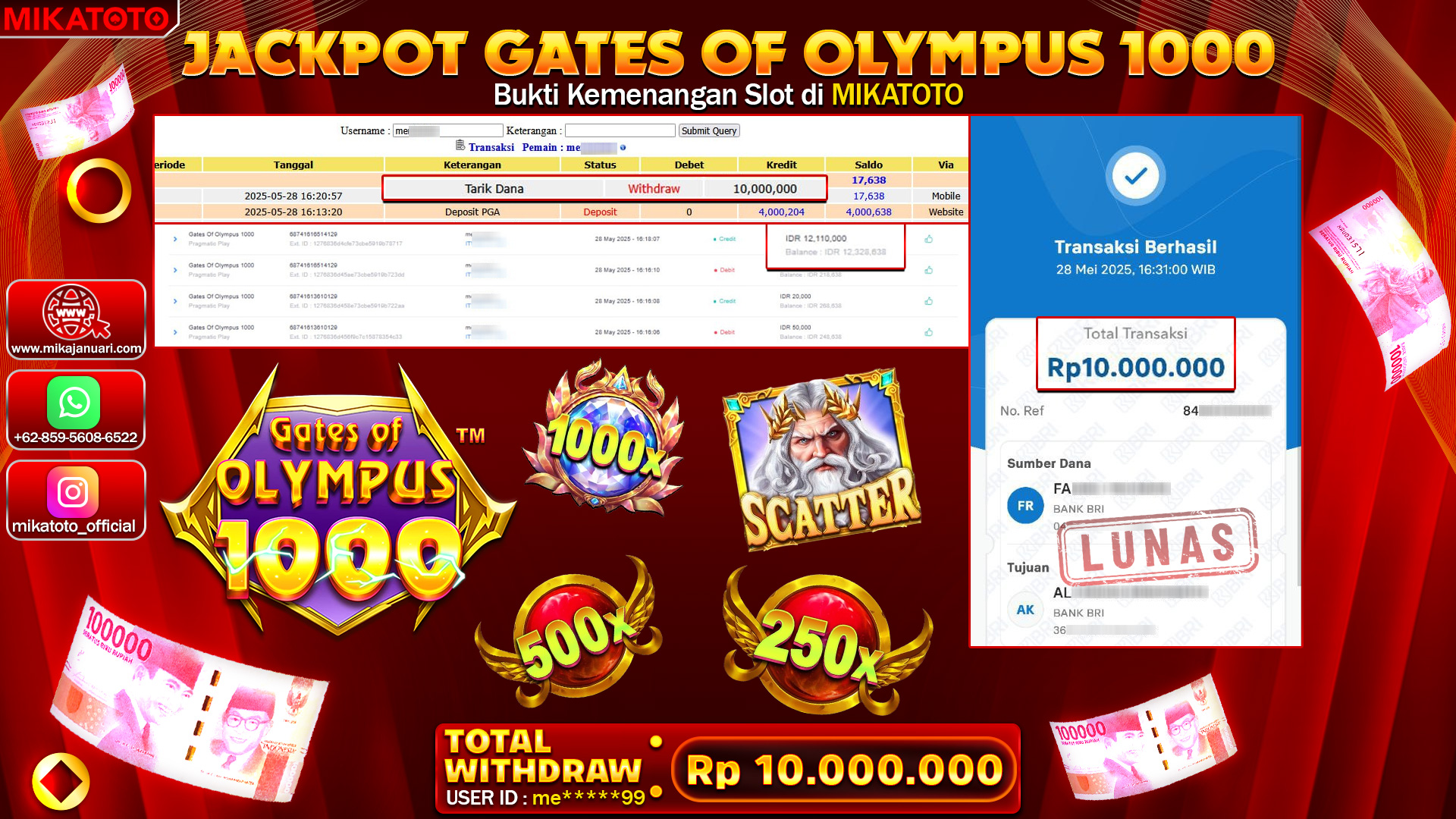 🏆 SELAMAT KEPADA PEMENANG JACKPOT DI Gates Of Olympus 1000 10,000,000🏆