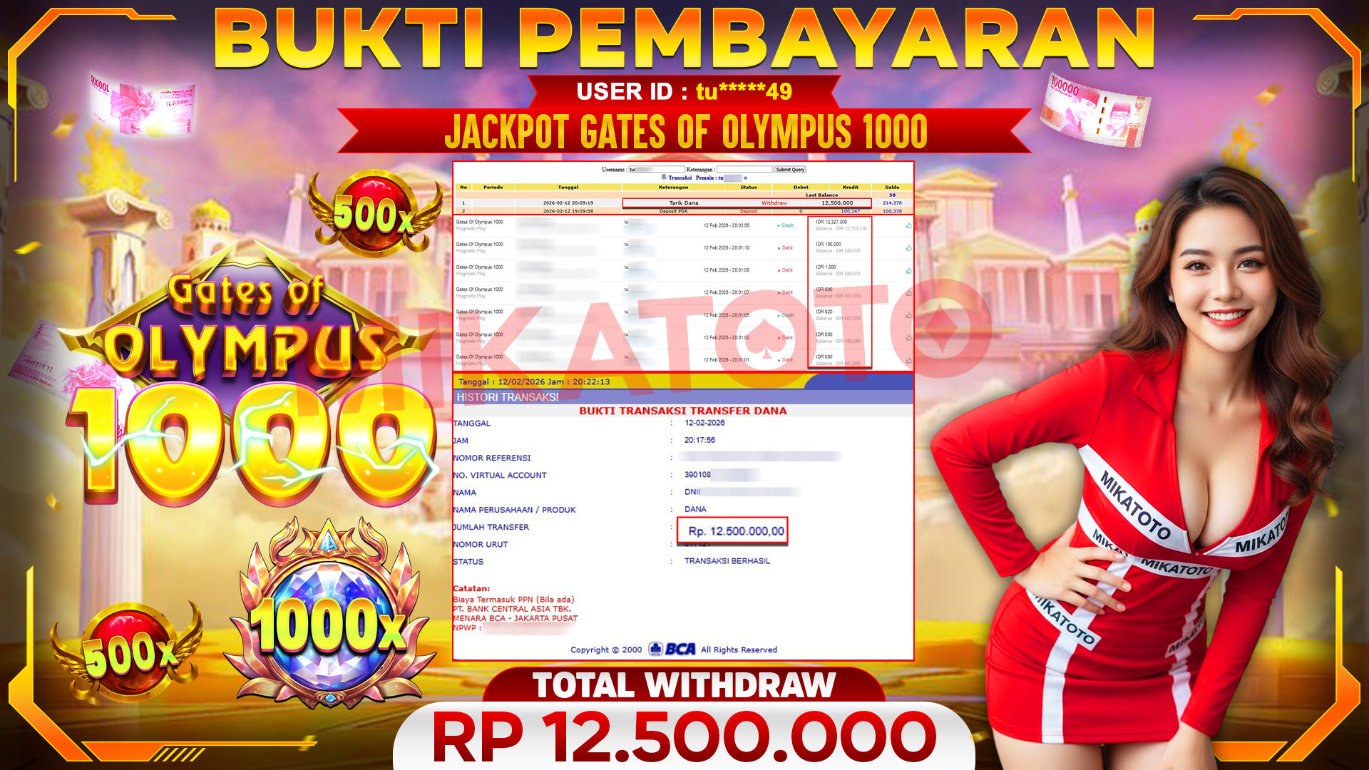 🏆 SELAMAT KEPADA PEMENANG JACKPOT DI Gates Of Olympus 1000 - Pragmatic Play 12,500,000🏆