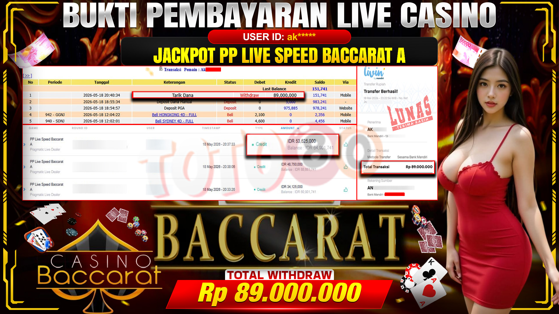 💰🎉 TOTO80 – JACKPOT PP LIVE SPEED BACCARAT A RP. 89,000,000,- TELAH DIBAYARKAN!💰🎉