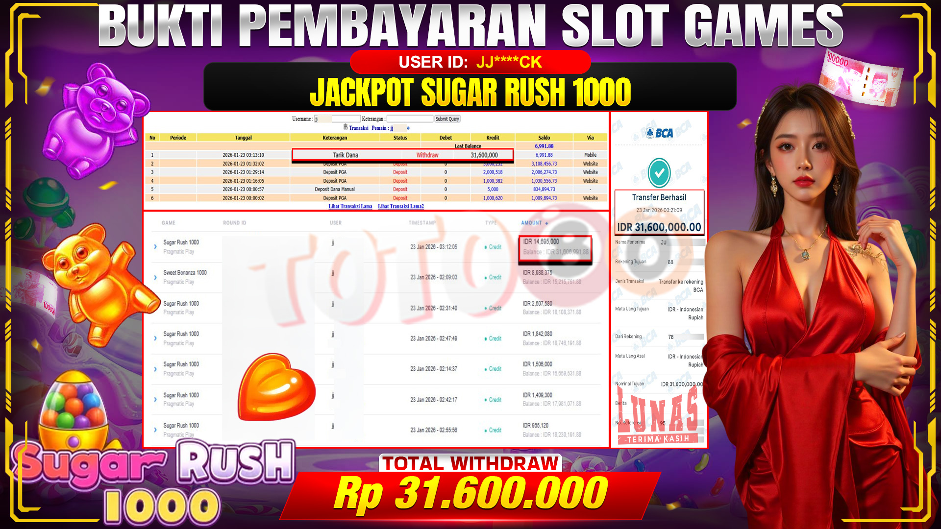 🎉 TOTO80 – JACKPOT SLOT SUGAR RUSH 1000 RP. 31,600,000,- TELAH DIBAYARKAN! 🎉