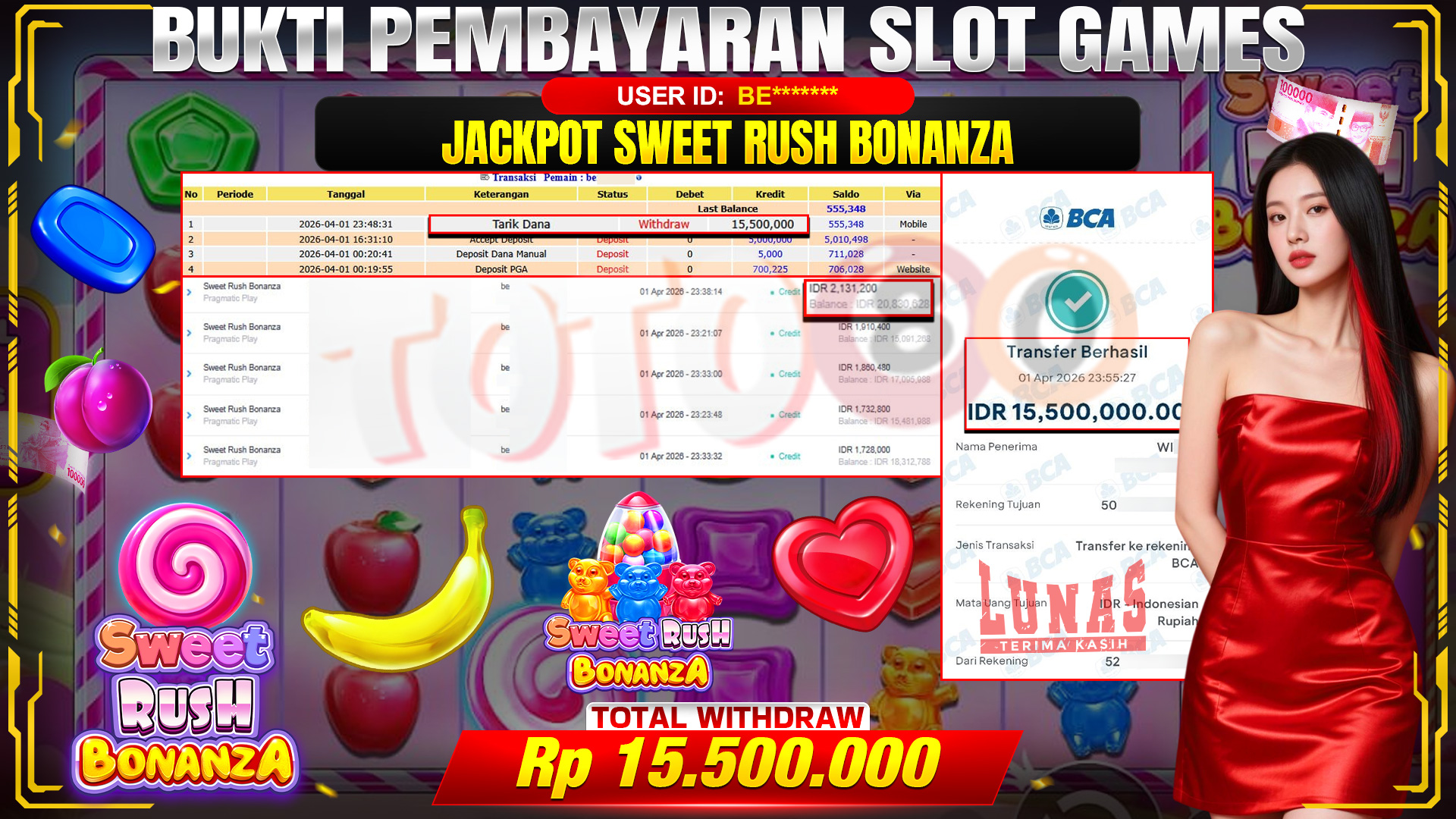 💰🎉 TOTO80 – JACKPOT SLOT SWEET RUSH BONANZA  RP. 15,500,000,-TELAH DIBAYARKAN!💰🎉