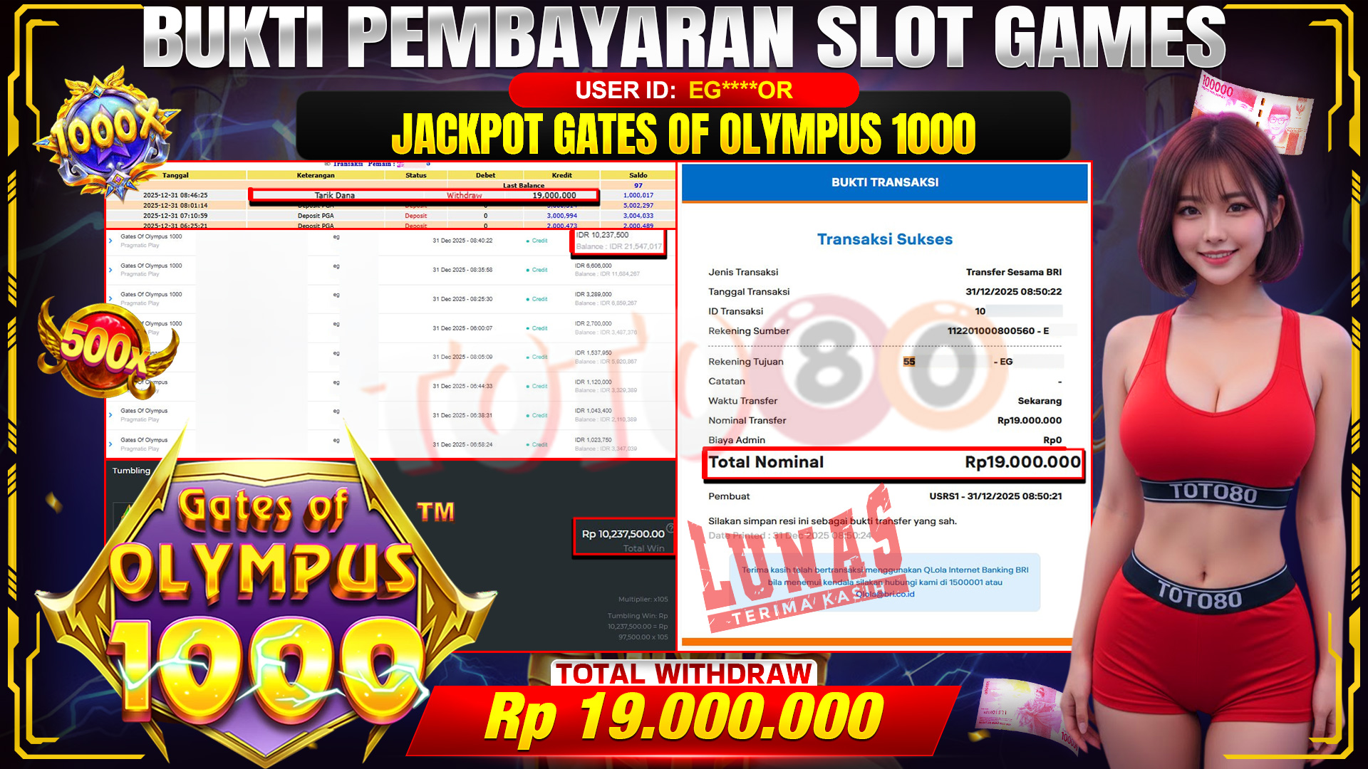 🎉 TOTO80 – JACKPOT SLOT GATES OF OLYMPUS 1000 RP. 19,000,000,- TELAH DIBAYARKAN! 🎉