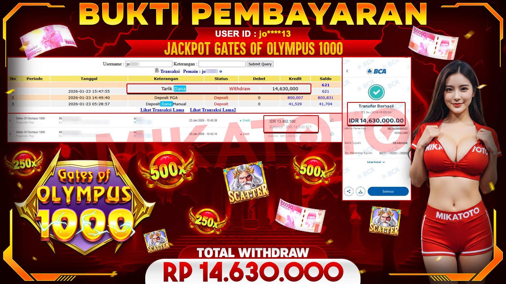🏆 SELAMAT KEPADA PEMENANG JACKPOT DI Gates Of Olympus 1000 - Pragmatic Play 14,630,000🏆