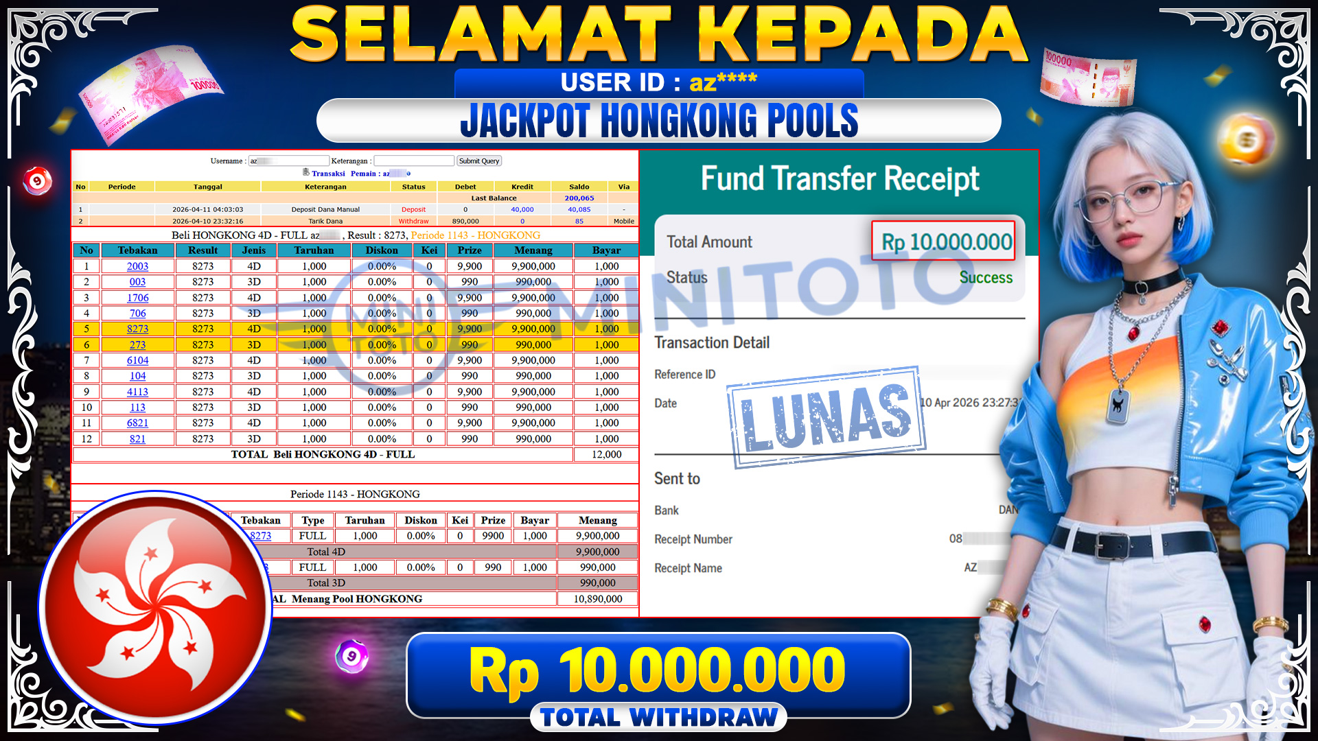 BUKTI JACPOT Menang Pool HONGKONG