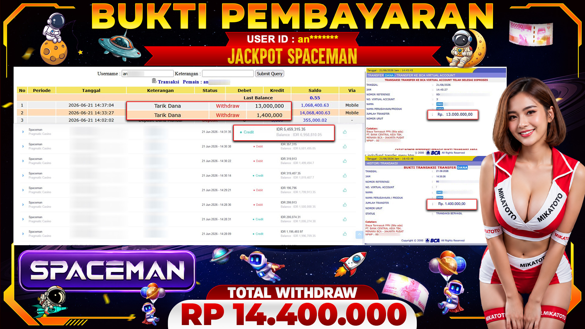 🏆 SELAMAT KEPADA PEMENANG JACKPOT DI Spaceman - Pragmatic Casino 14,400,000🏆