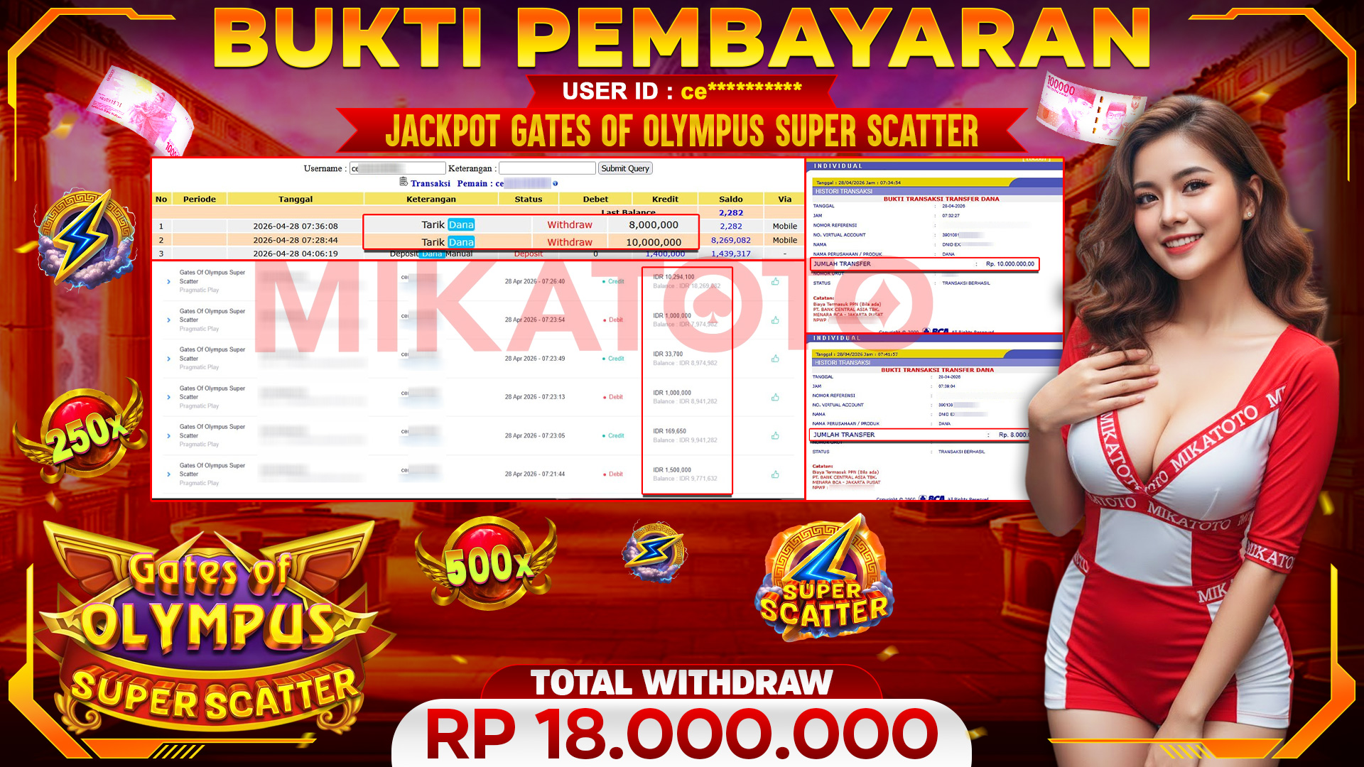 🏆 SELAMAT KEPADA PEMENANG JACKPOT DI Gates Of Olympus Super Scatter - Pragmatic Play 18,000,000🏆