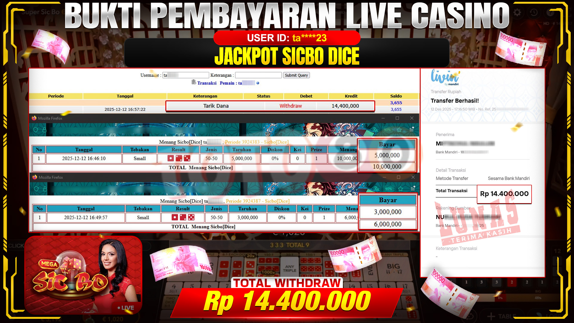 🎉 TOTO80 – JACKPOT SICBO DICE RP. 14,400,000,- TELAH DIBAYARKAN! 🎉