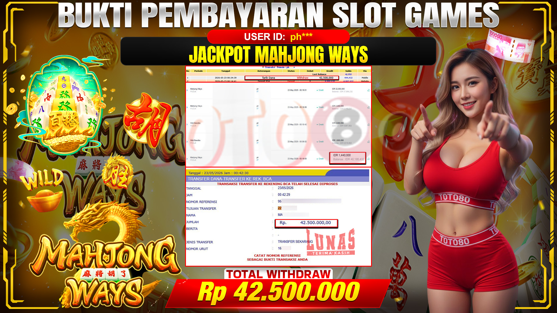💰🎉 TOTO80 – JACKPOT SLOT MAHJONG WAYS  RP. 42,500,000,-  TELAH DIBAYARKAN!💰🎉