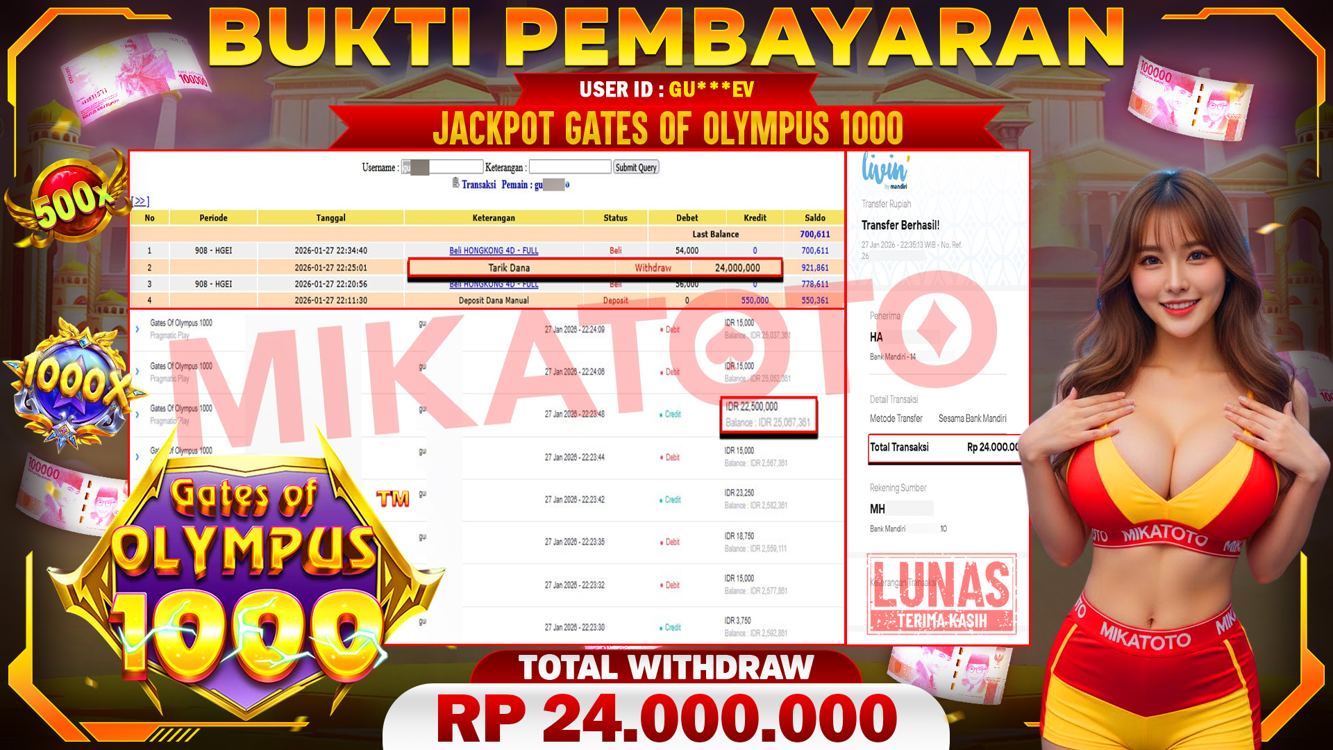 🏆 SELAMAT KEPADA PEMENANG JACKPOT DI Gates Of Olympus 1000 - Pragmatic Play 24,000,000🏆