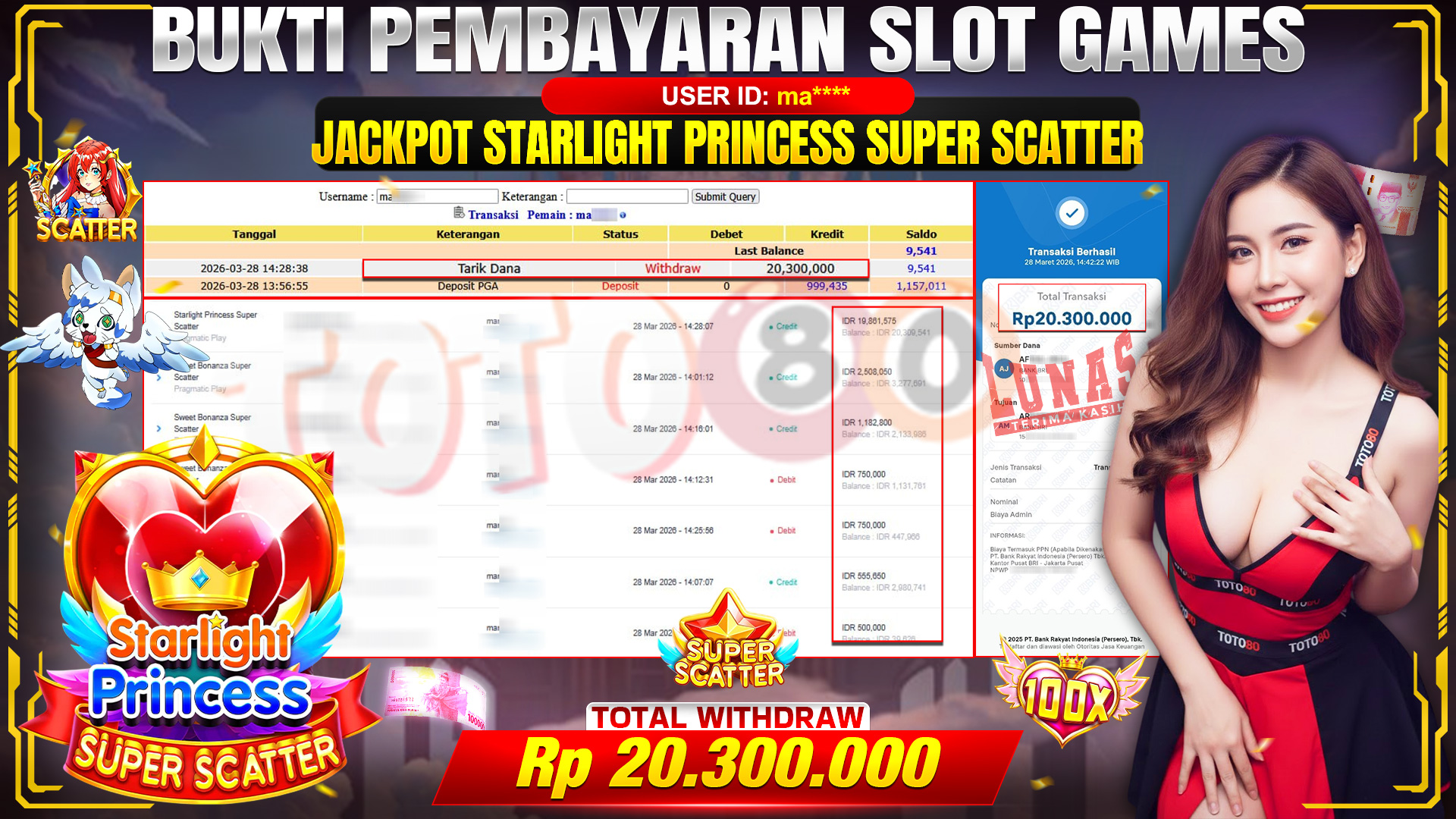 💰🎉 TOTO80 – JACKPOT SLOT PRINCESS SUPER SCATTER  RP. 20,300,000,- TELAH DIBAYARKAN!💰🎉