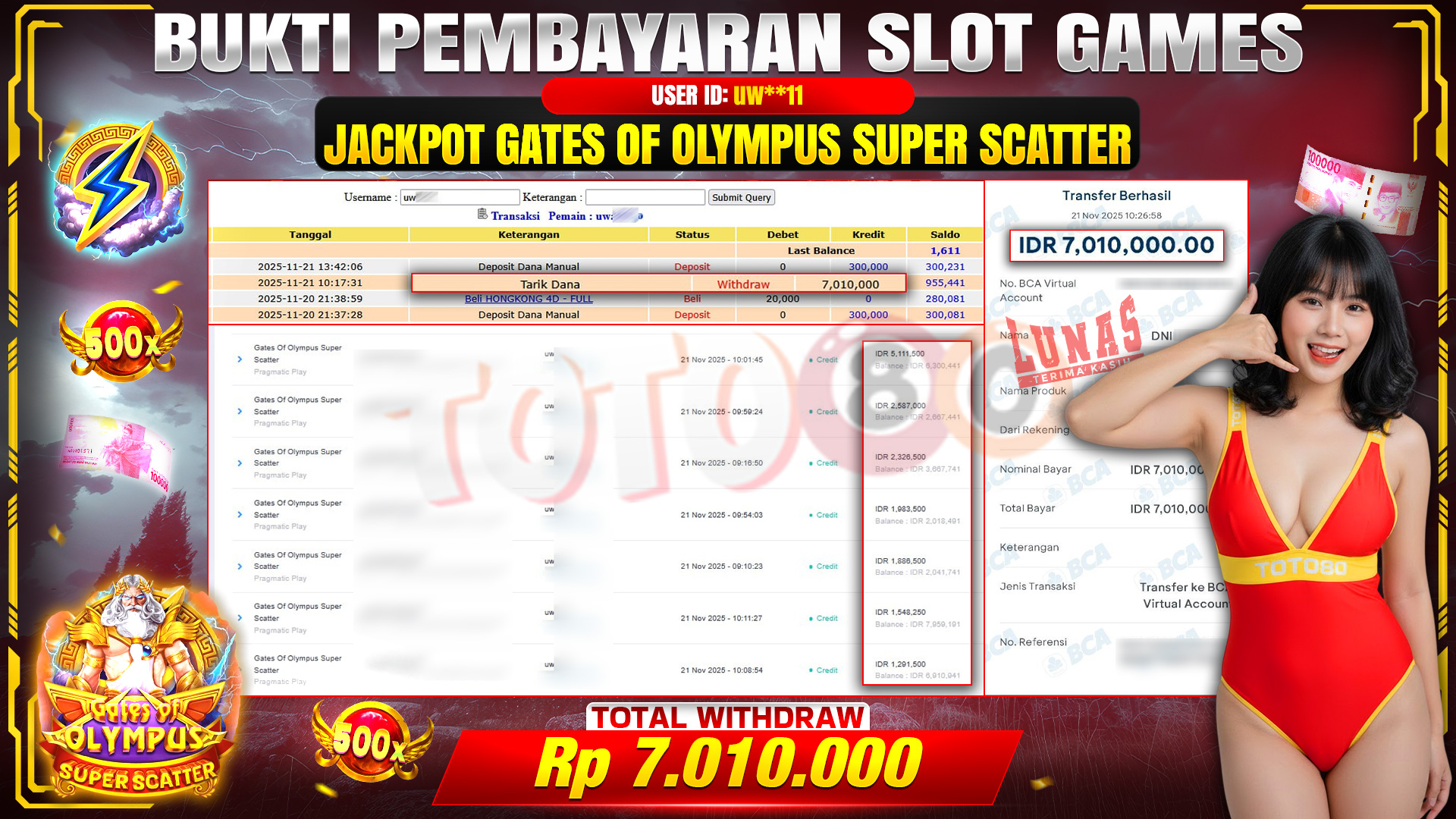 🎉 TOTO80 – JACKPOT SLOT GATES OF OLYMPUS SUPER SCATTER RP.7,010,000,- TELAH DIBAYARKAN! 🎉