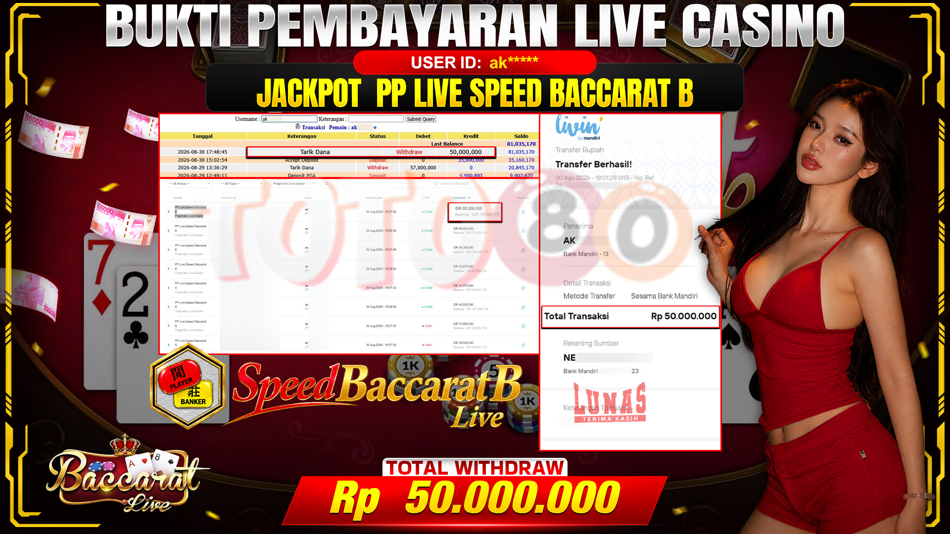 💰🎉 TOTO80 – JACKPOT PP LIVE SPEED BACCARAT B RP. 50,000,000,- TELAH DIBAYARKAN!💰🎉