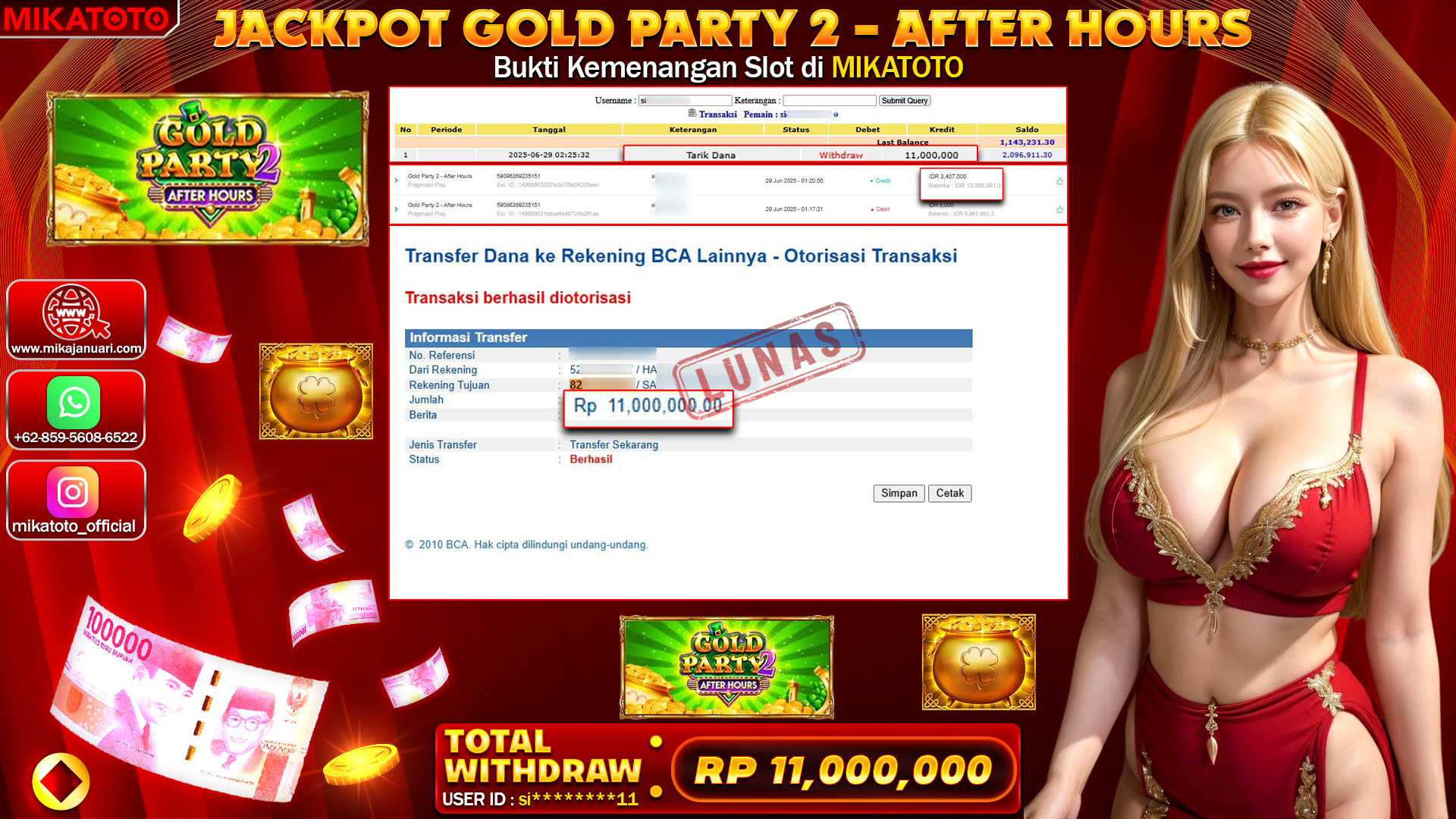 🏆 SELAMAT KEPADA PEMENANG JACKPOT DI GOLD PARTY 2 - AFTER HOURS  11,000,000🏆