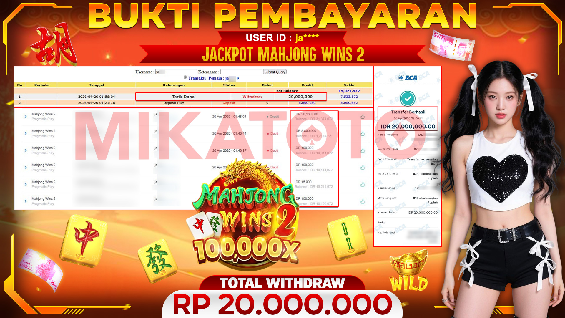 🏆 SELAMAT KEPADA PEMENANG JACKPOT DI Mahjong Wins 2 - Pragmatic Play 20,000,000🏆