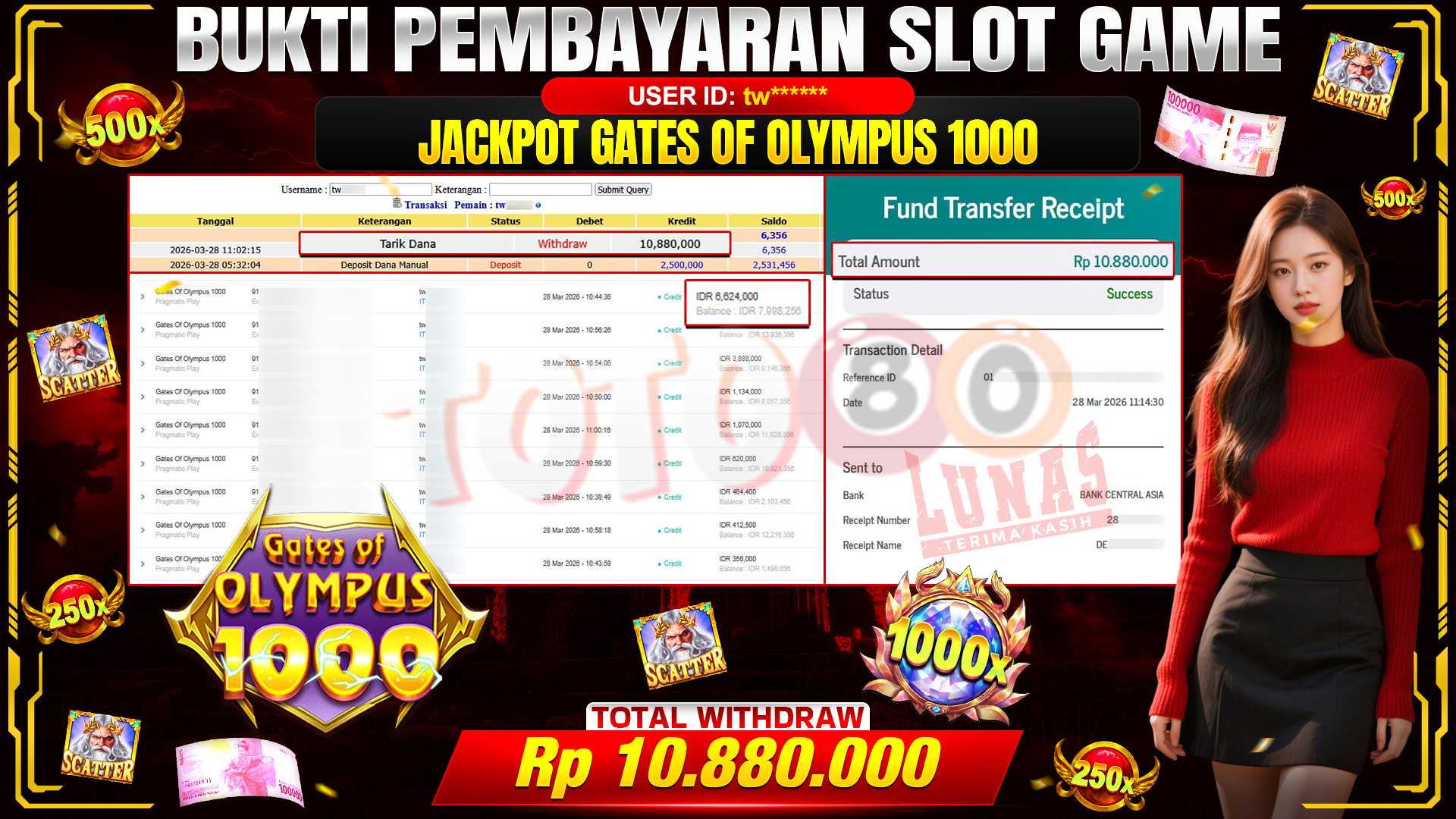 💰🎉 TOTO80 – JACKPOT SLOT GATES OF OLIMPUS 1000  RP. 10,880,000,- TELAH DIBAYARKAN!💰🎉