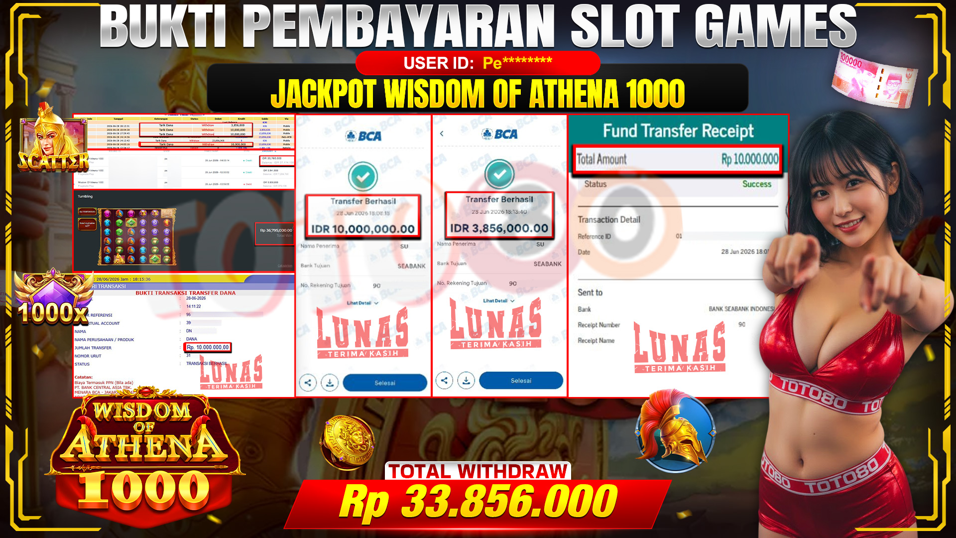 💰🎉  TOTO80 – JACKPOT SLOT WISDOM OF ATHENA 1000 RP. 33,856,000,- TELAH DIBAYARKAN! 💰🎉 