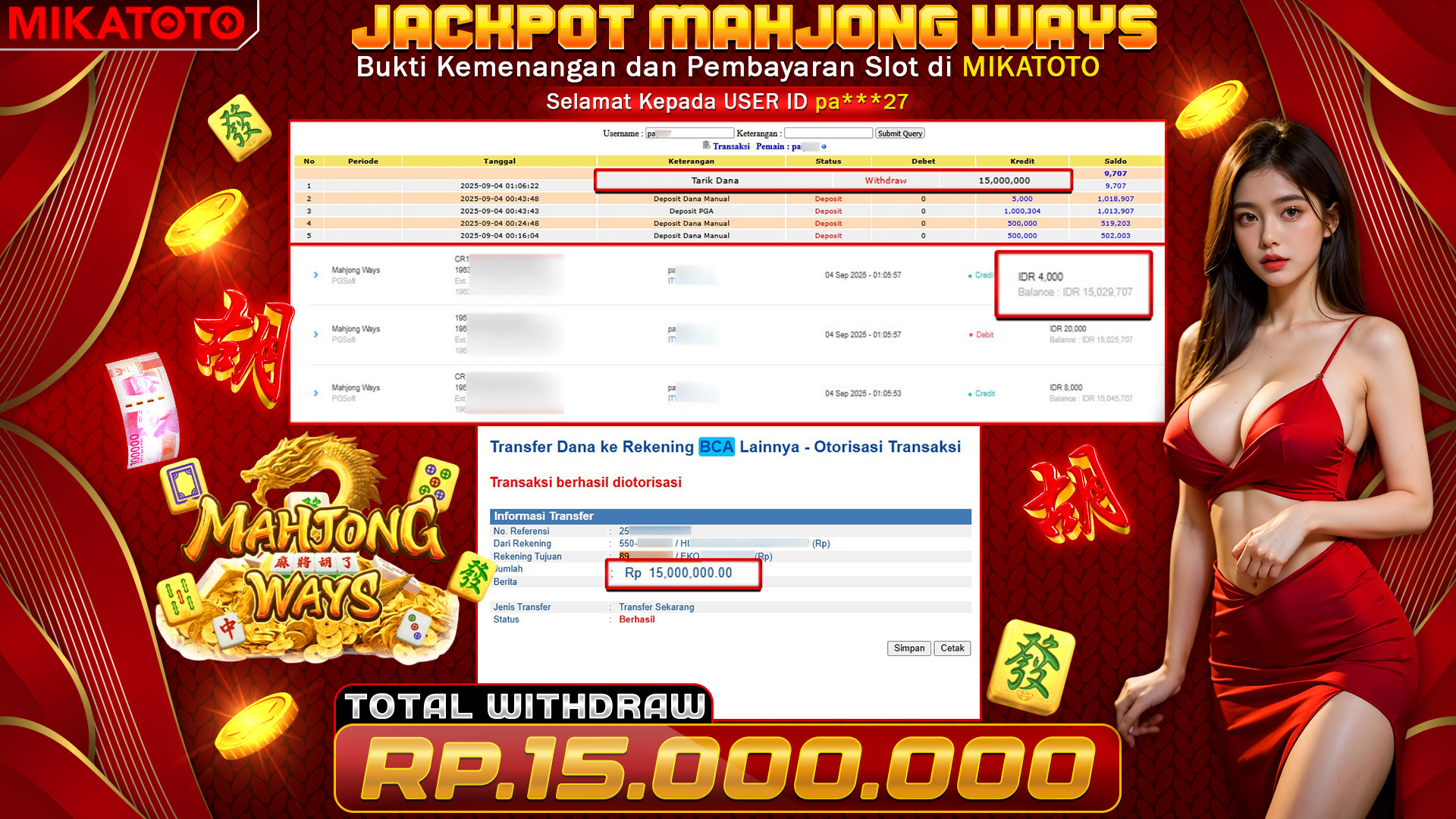 🏆 SELAMAT KEPADA PEMENANG JACKPOT DI Mahjong Ways - PGSoft 15,000,000🏆