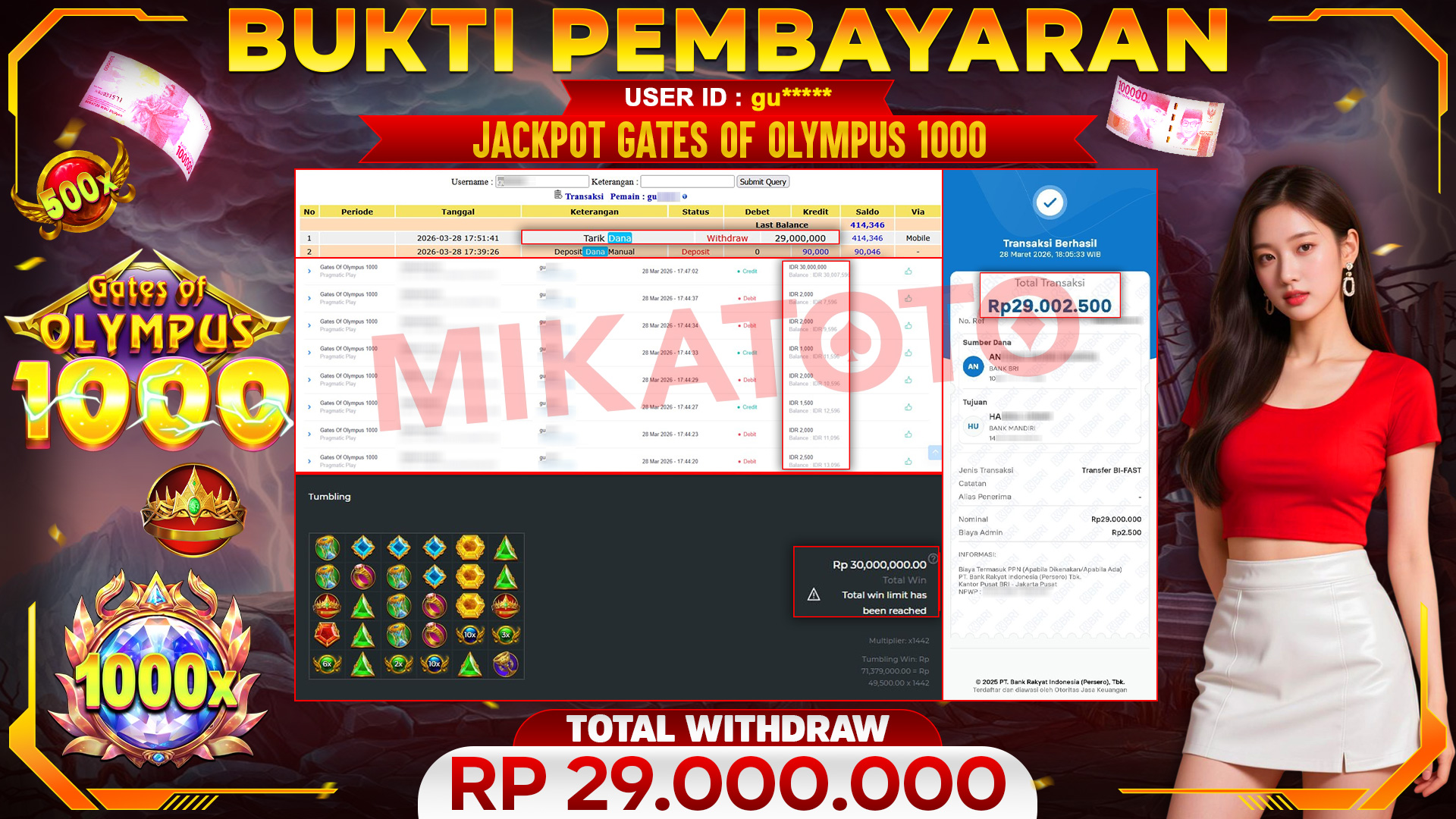 🏆 SELAMAT KEPADA PEMENANG JACKPOT DI Gates Of Olympus 1000 - Pragmatic Play 29,000,000🏆