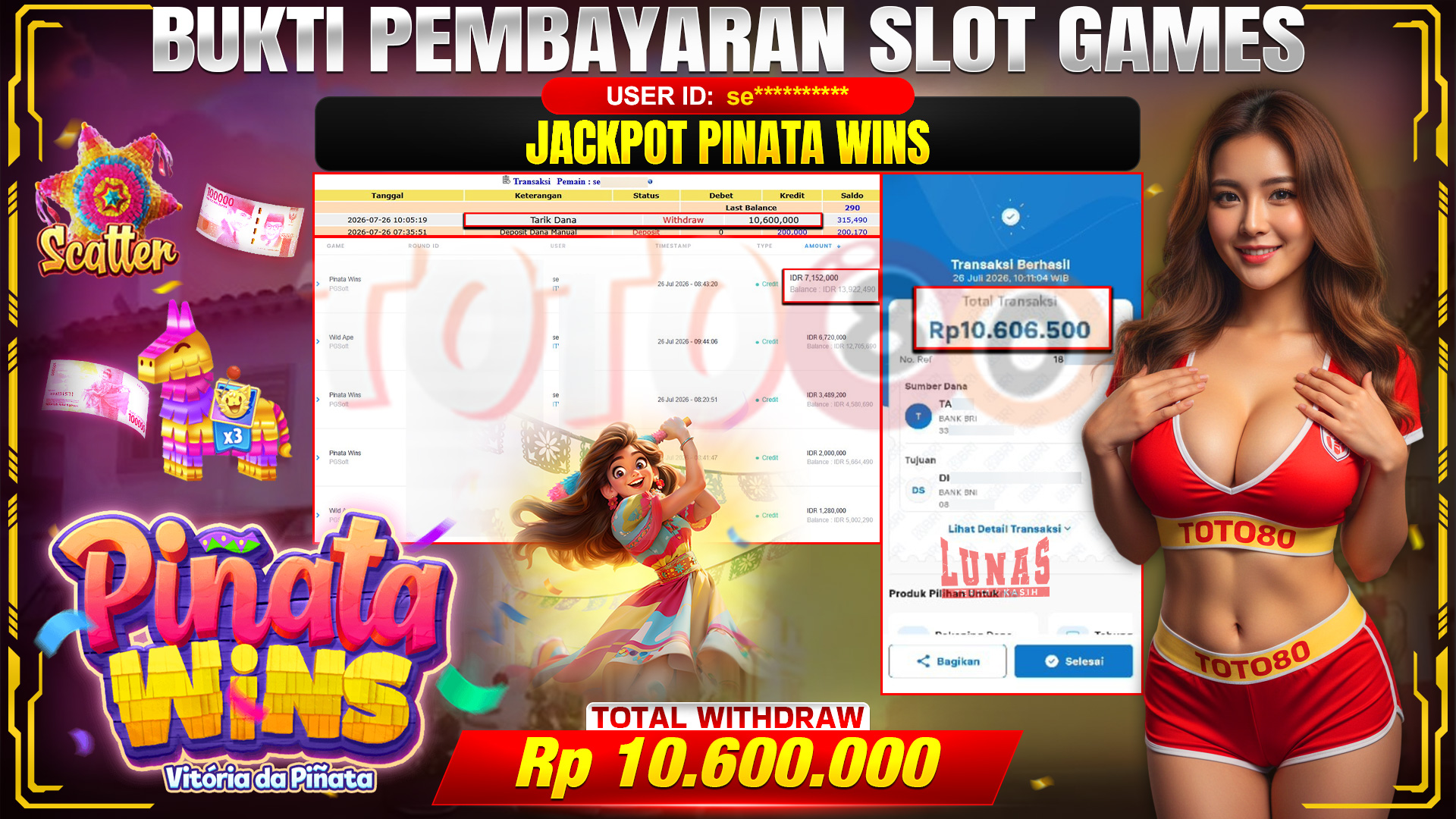 💰🎉 TOTO80 – JACKPOT SLOT PINATA WINS . 10,600,000,- TELAH DIBAYARKAN! 💰🎉