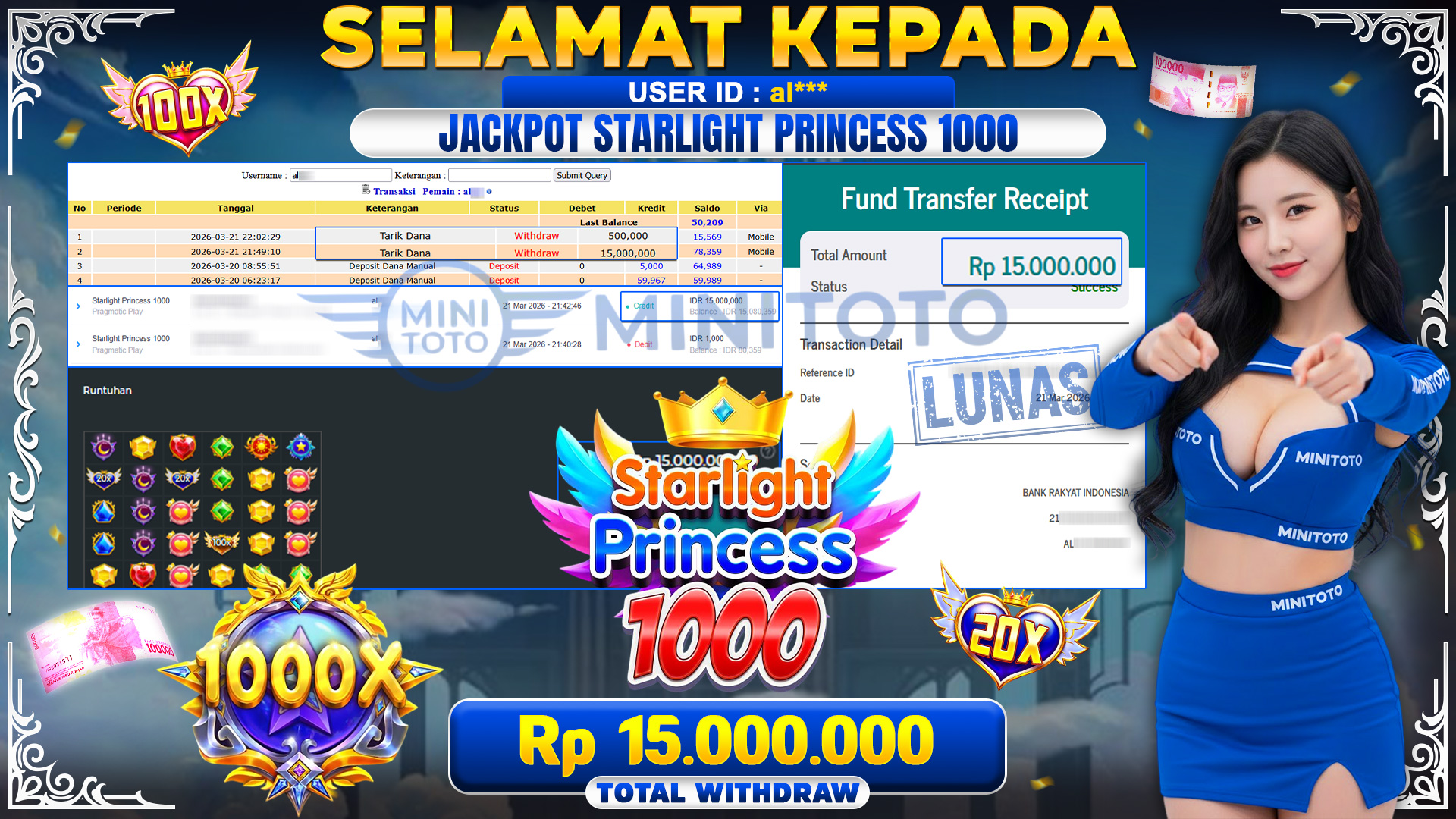 BUKTI JACPOT Starlight Princess 1000 - Pragmatic Play