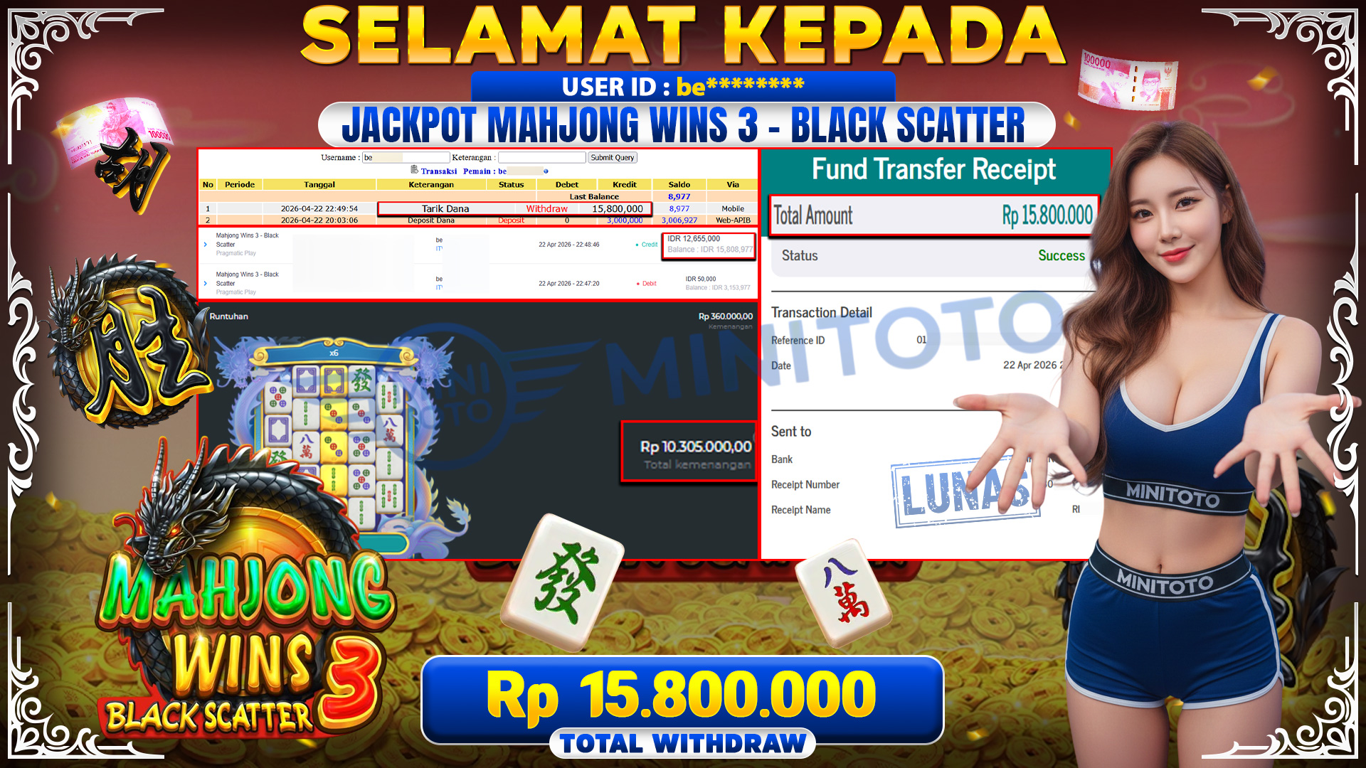BUKTI JACPOT Mahjong Wins 3 - Black Scatter - Pragmatic Play