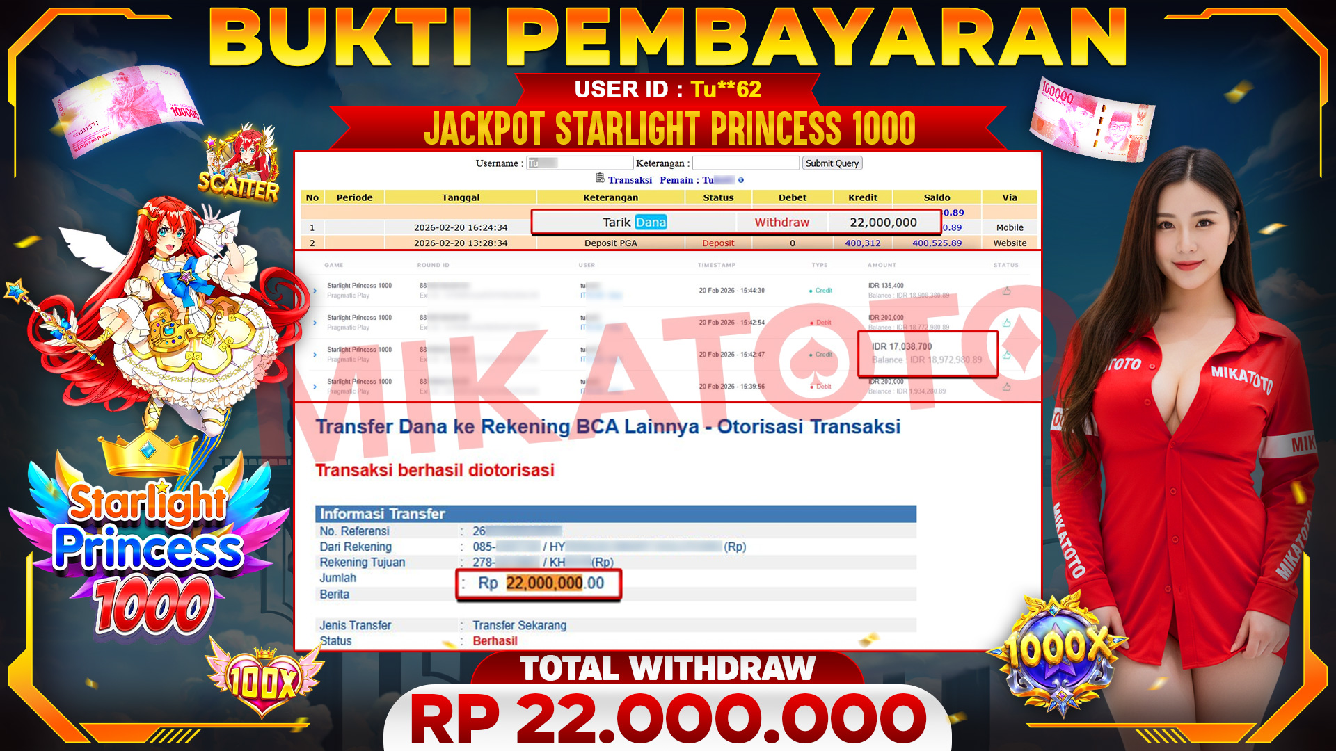 🏆 SELAMAT KEPADA PEMENANG JACKPOT DI Starlight Princess 1000 - Pragmatic Play 22,000.000🏆