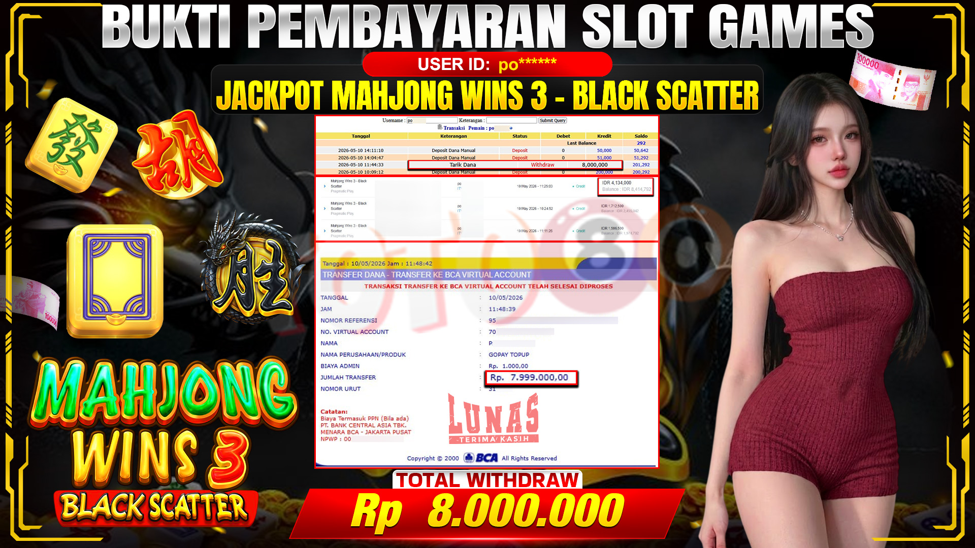 💰🎉 TOTO80 – JACKPOT SLOT MAHJONG WINS 3 - BLACK SCATTER RP. 8,000,000,- TELAH DIBAYARKAN!💰🎉