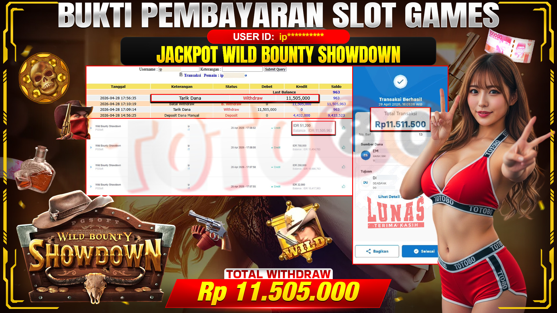 💰🎉 TOTO80 – JACKPOT SLOT WILD BOUNTY SHOWDOWN RP. 11,505,000,- TELAH DIBAYARKAN!💰🎉
