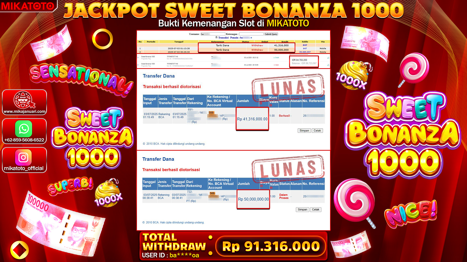 🏆 SELAMAT KEPADA PEMENANG JACKPOT DI Sweet Bonanza 1000 91,316,000🏆