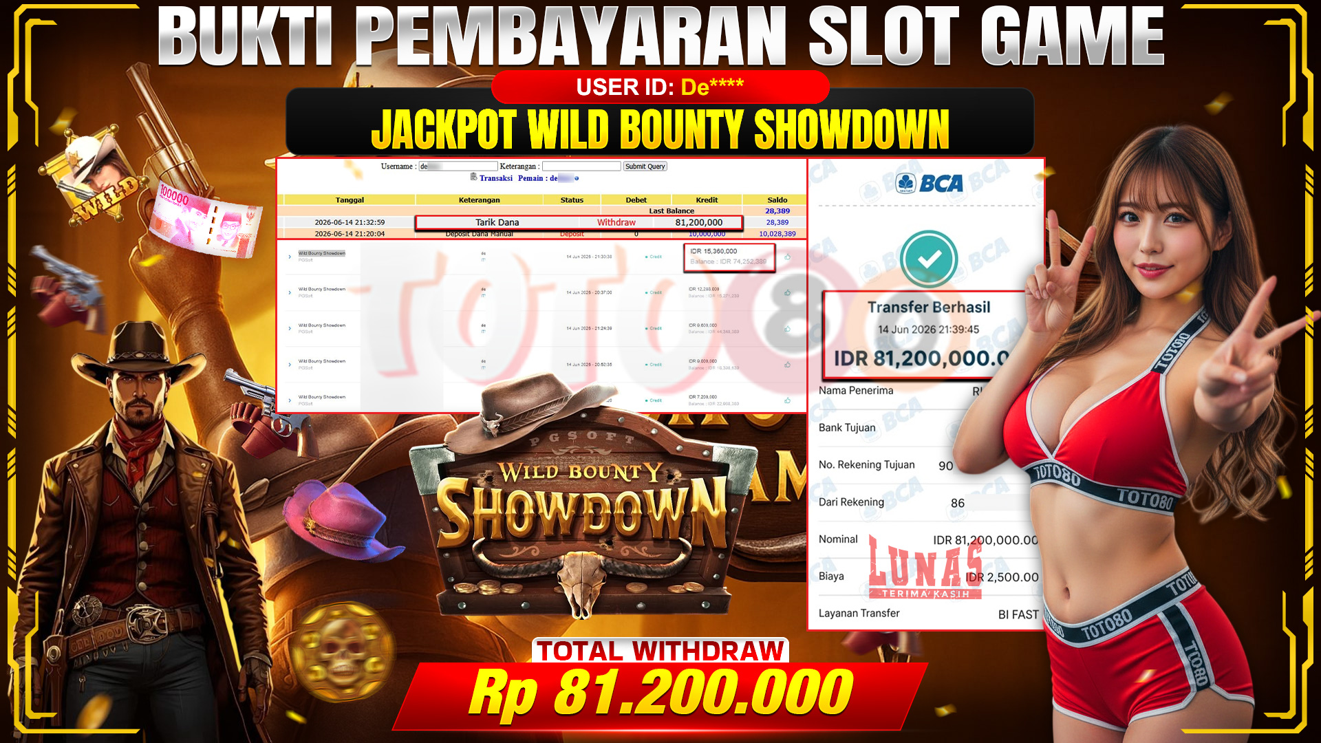 💰🎉 TOTO80 – JACKPOT SLOT WILD BOUNTY SHOWDOWN  RP. 81.200.000,- TELAH DIBAYARKAN!💰🎉