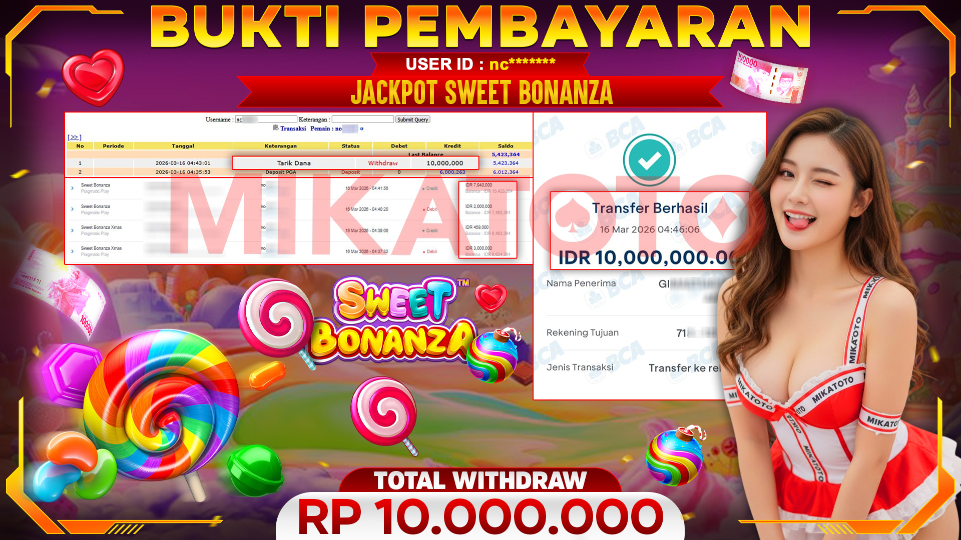🏆 SELAMAT KEPADA PEMENANG JACKPOT DI Sweet Bonanza - Pragmatic Play 10,000.000🏆