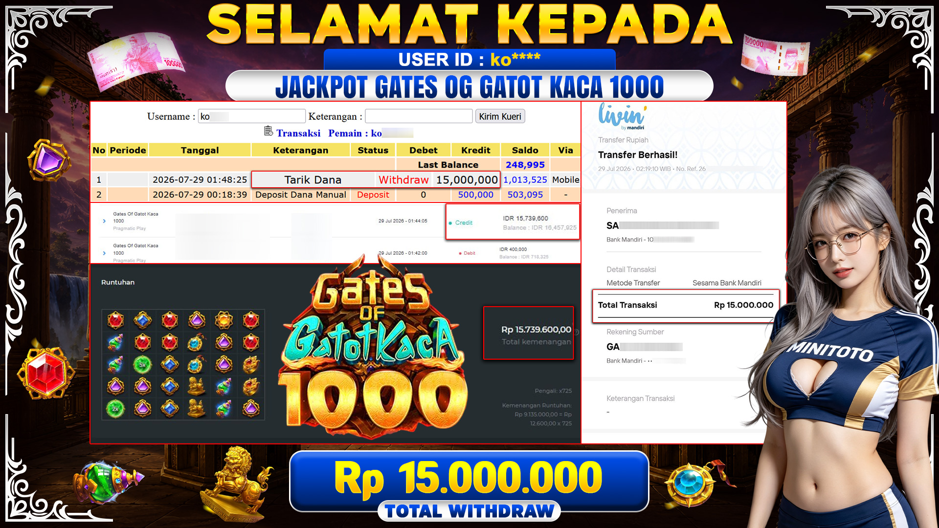 BUKTI JACKPOT GATES OF GATOT KACA 1000 - PRAGMATIC PLAY