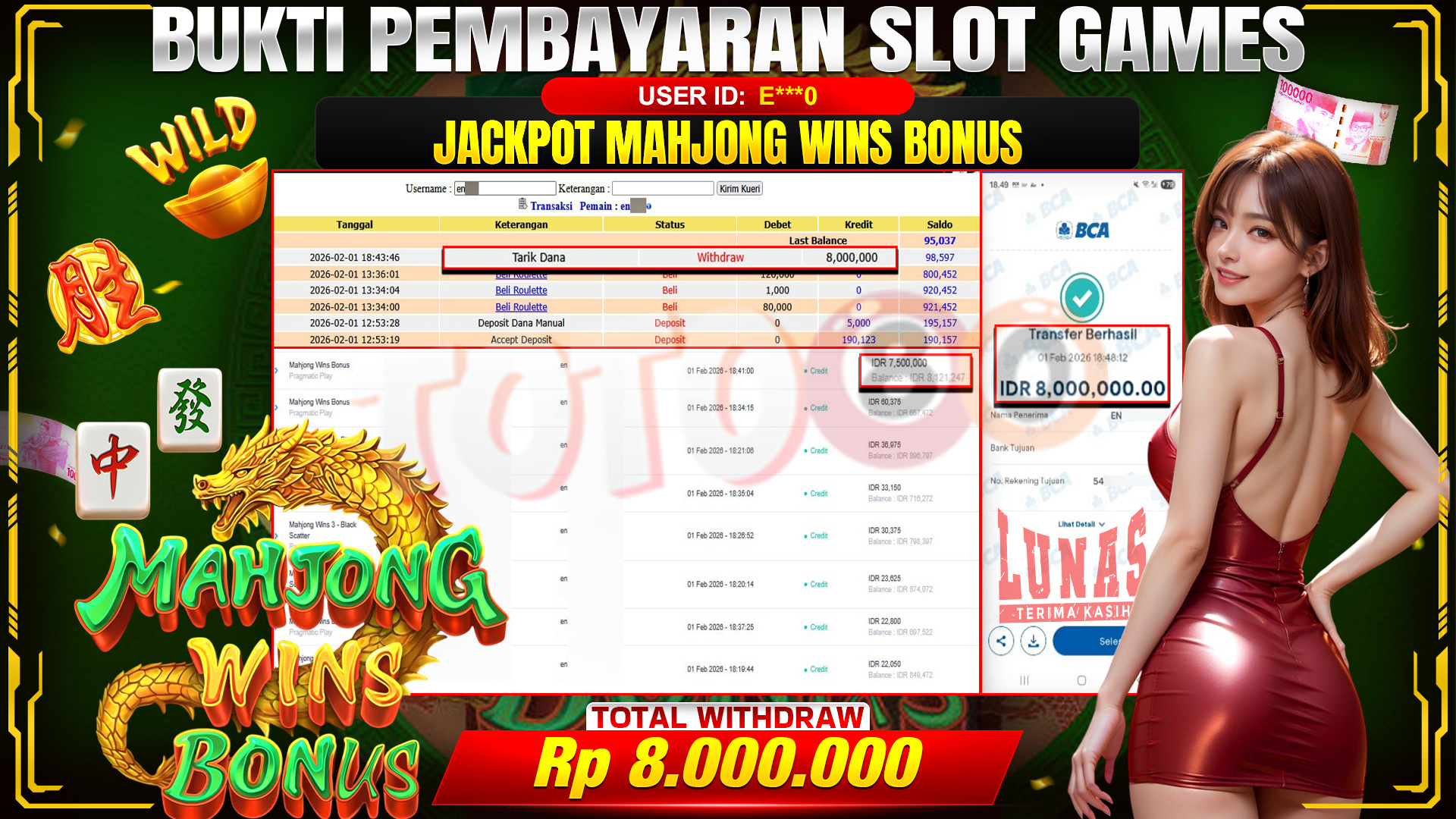 🎉 TOTO80 – JACKPOT SLOT MAHJONG WINS BONUS RP.8,000,000,- TELAH DIBAYARKAN! 🎉