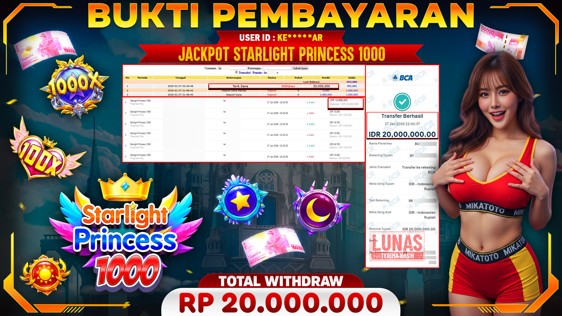 🏆 SELAMAT KEPADA PEMENANG JACKPOT DI Starlight Princess 1000 - Pragmatic Play 20,000,000🏆