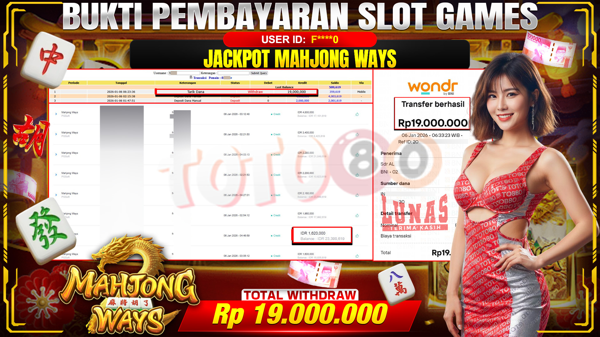 🎉 TOTO80 – JACKPOT SLOT MAHJONG WAYS RP.19,000,000,- TELAH DIBAYARKAN! 🎉