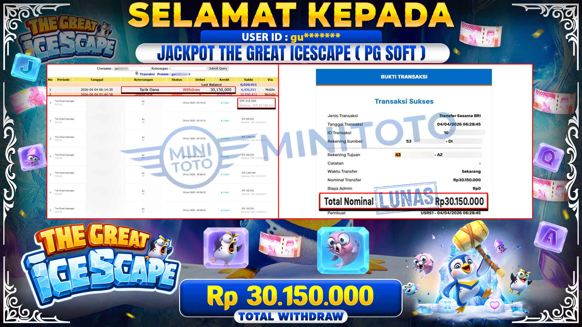 BUKTI JACPOT The Great Icescape - PGSoft