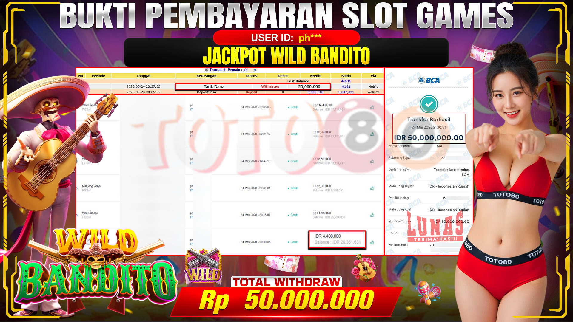 💰🎉 TOTO80 – JACKPOT SLOT WILD BANDITO RP. 50,000,000,-  TELAH DIBAYARKAN!💰🎉