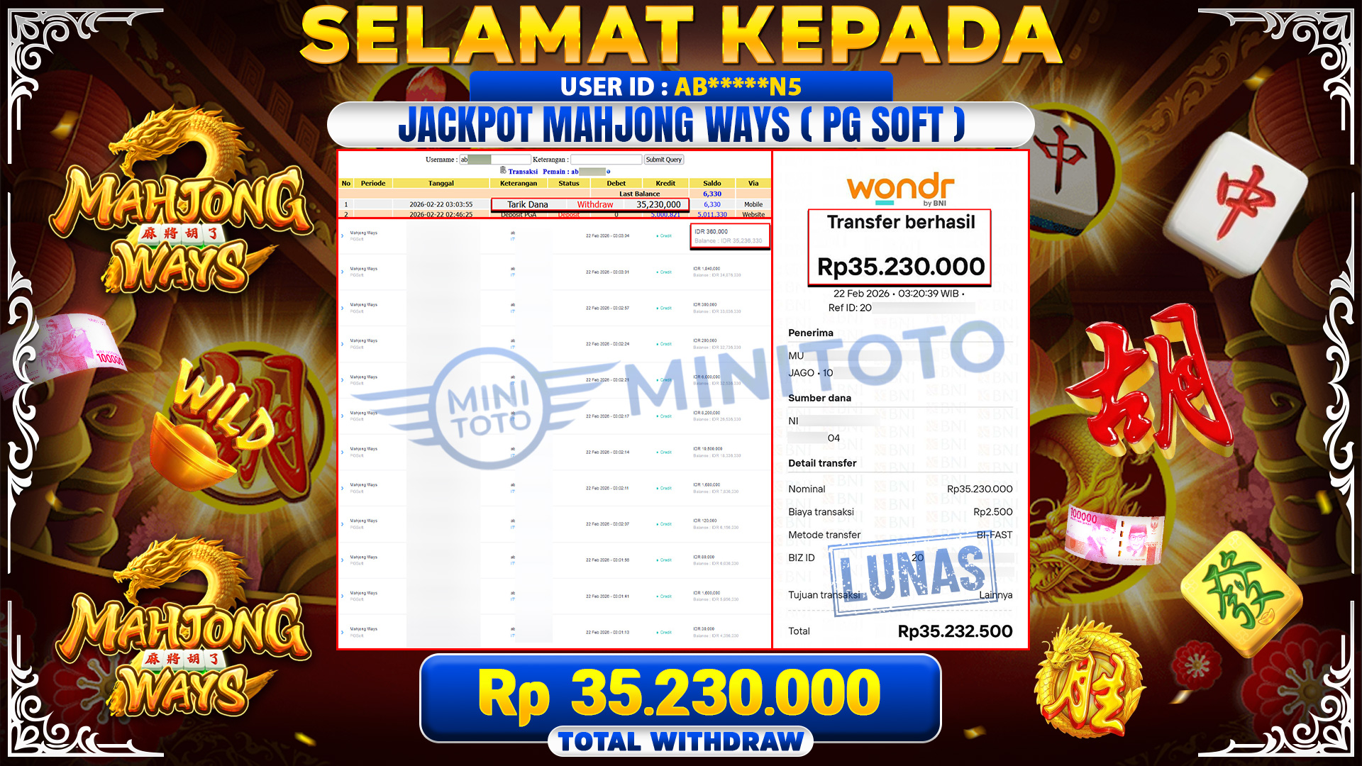 JACKPOT SLOT MAHYONG WAYS  - PGSoft