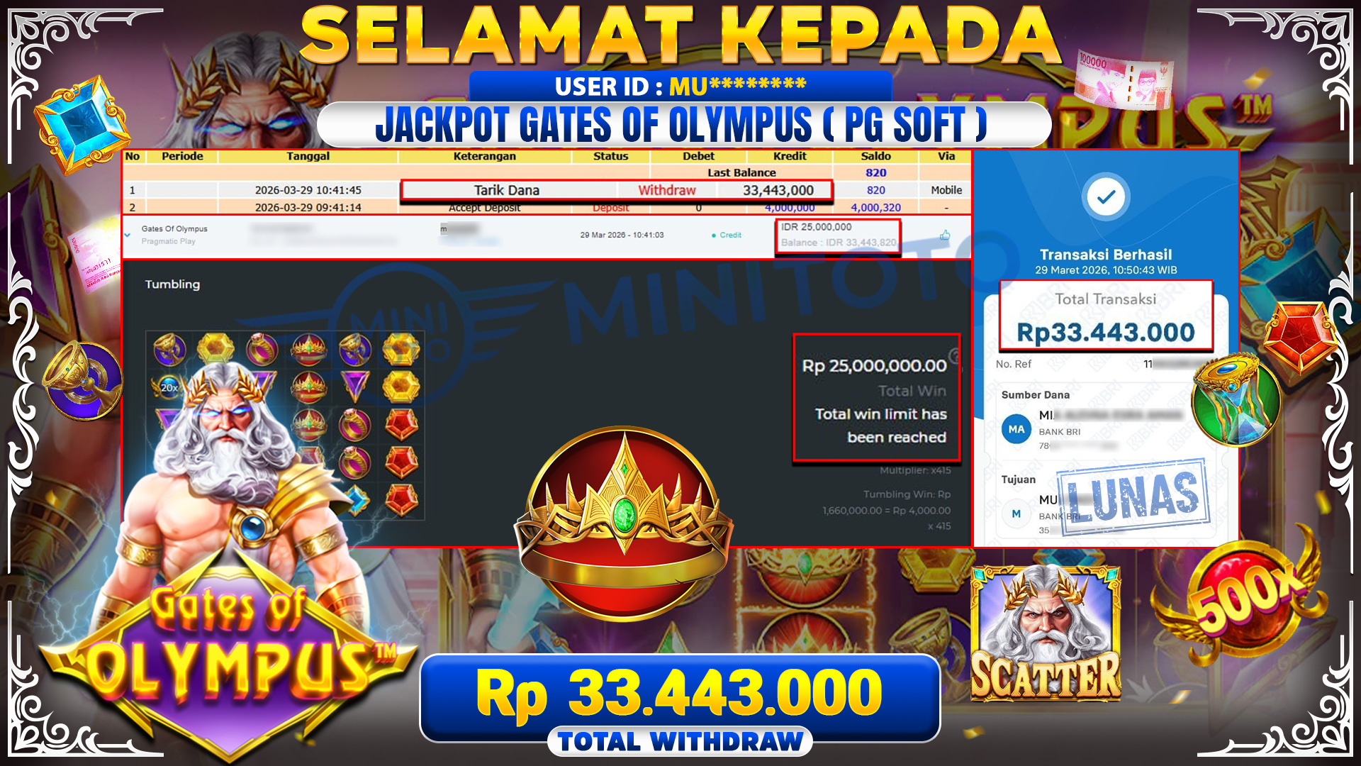 BUKTI JACPOT Gates Of Olympus - Pragmatic Play