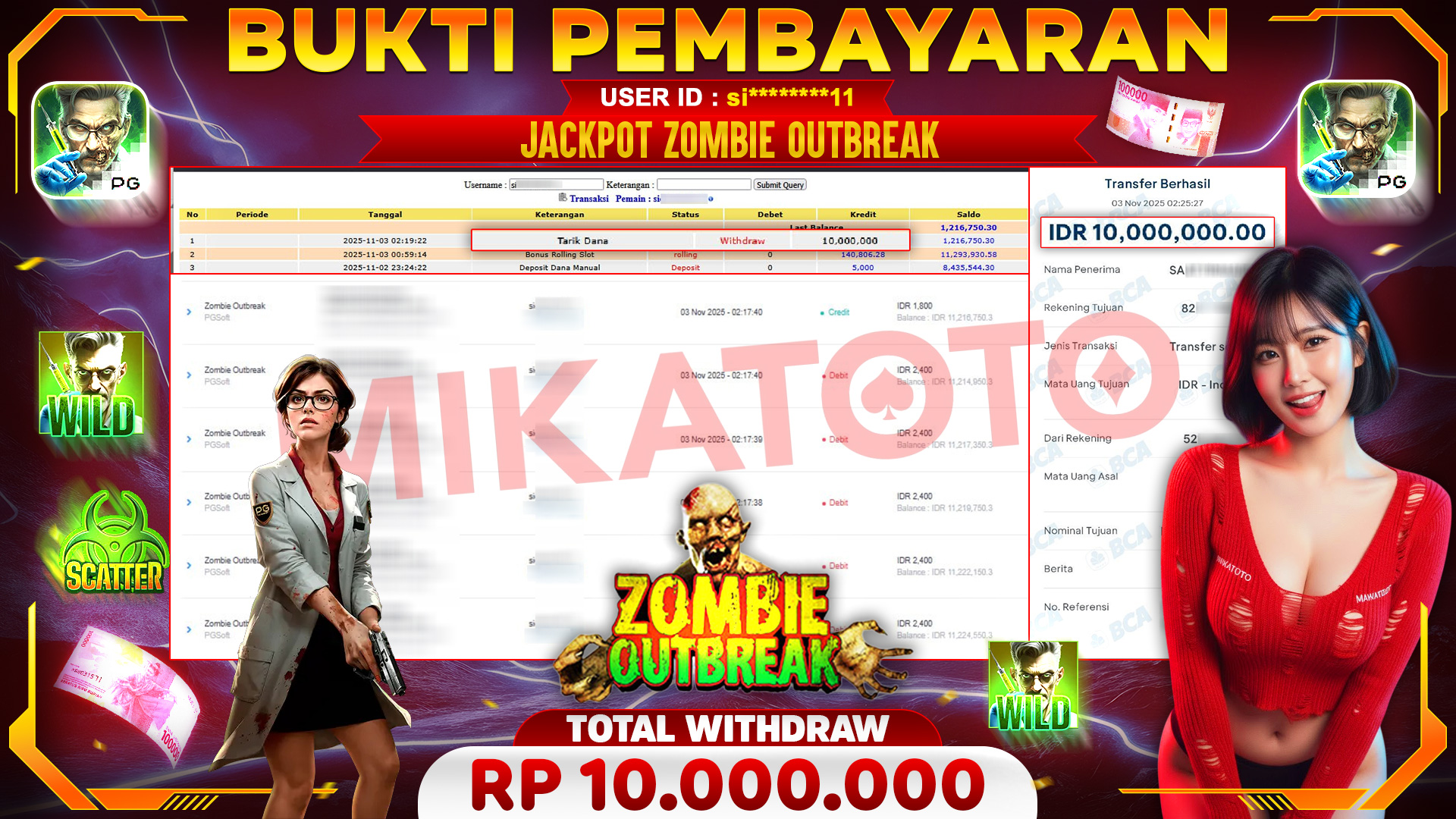 🏆 SELAMAT KEPADA PEMENANG JACKPOT DI Zombie Outbreak - PGSoft 10,000,000🏆