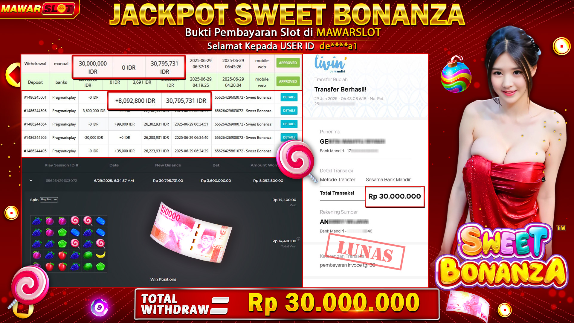 JP MANIS SWEET BONANZA CANDYLAND! Spin Pelan-Pelan, Cuan Meledak Rp30.000.000 Langsung Cair di MAWARSLOT!