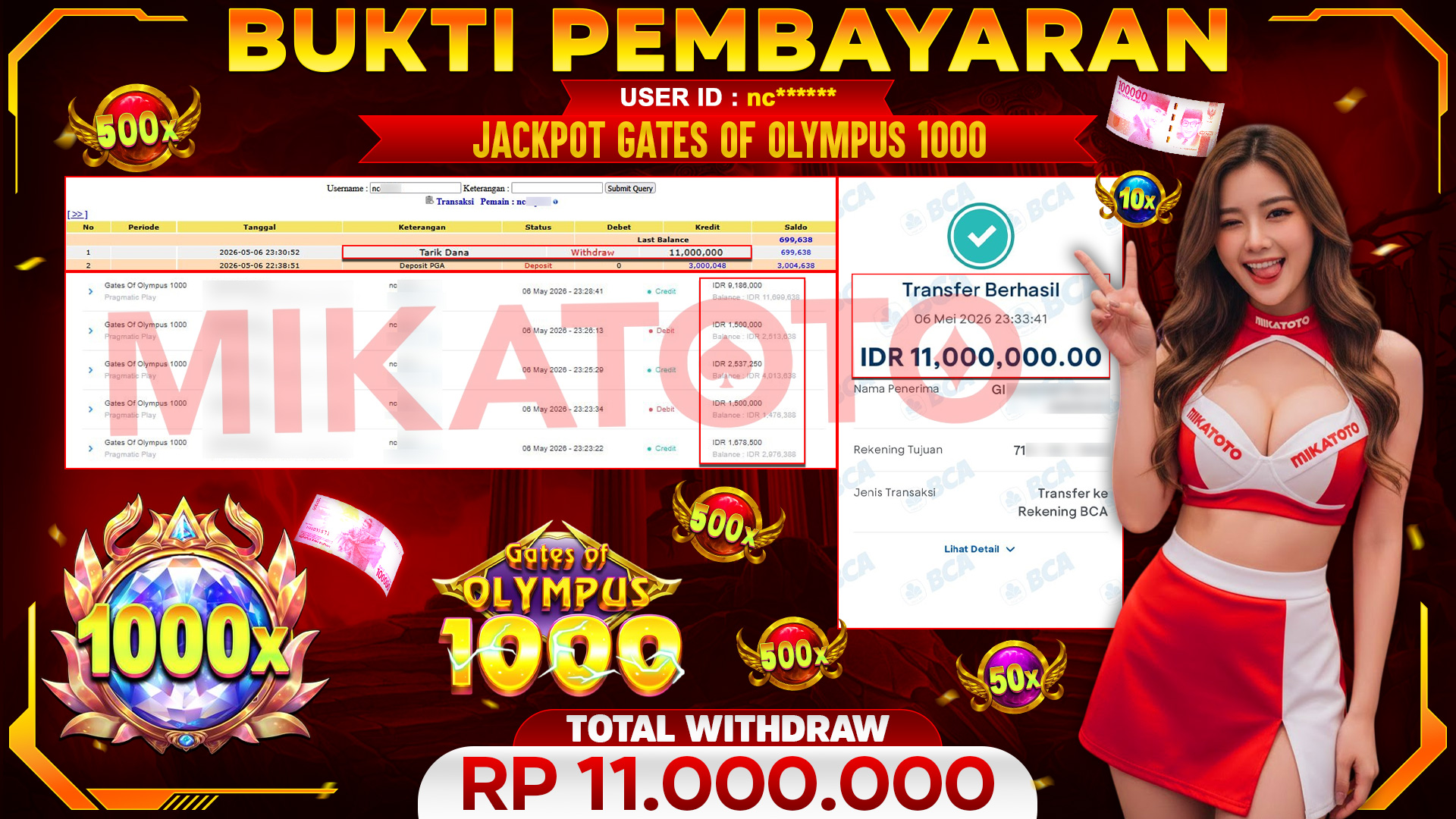 🏆 SELAMAT KEPADA PEMENANG JACKPOT DI Gates Of Olympus 1000 - Pragmatic Play 11,000,000🏆