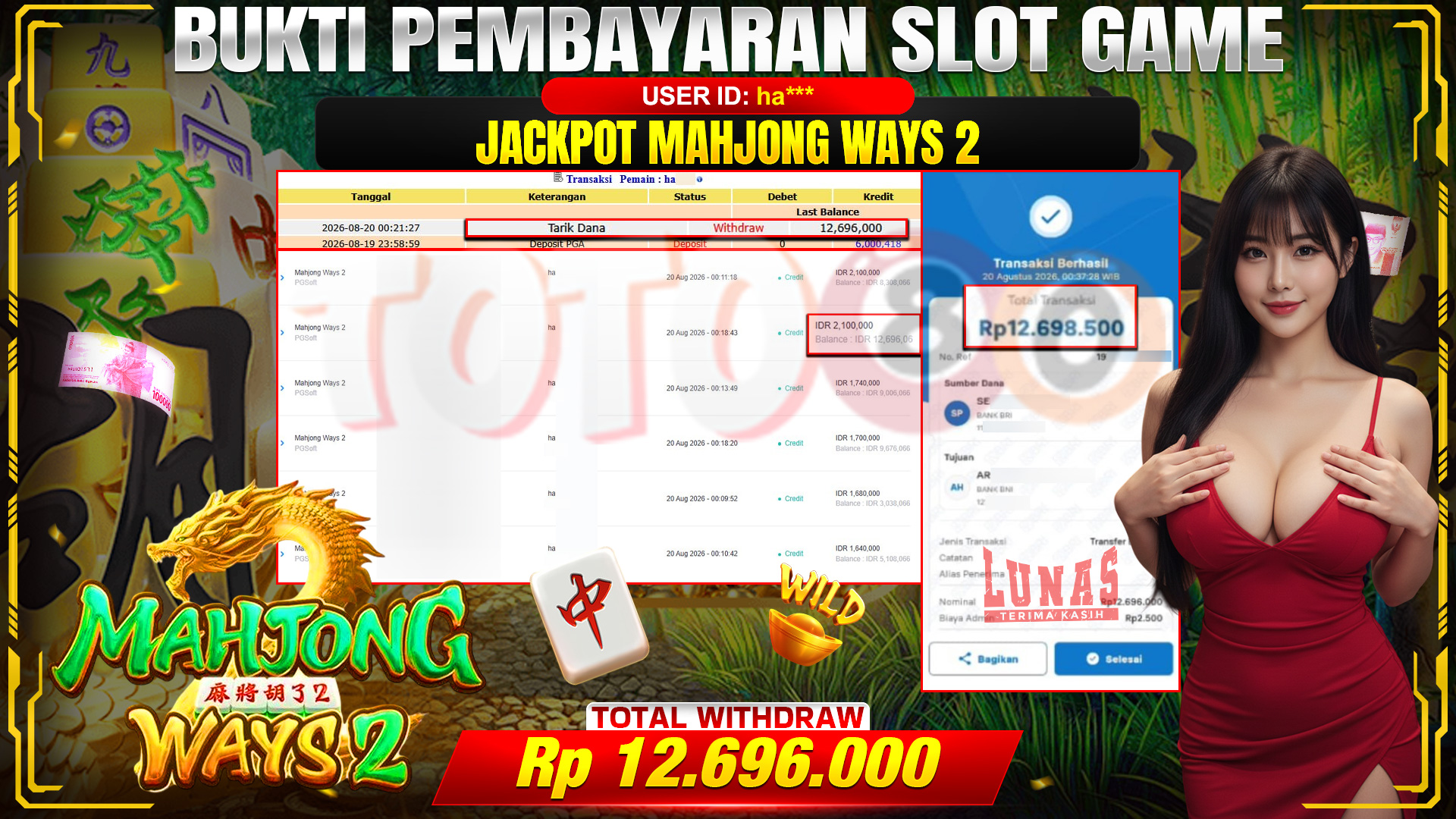 💰🎉 TOTO80 – JACKPOT SLOT MAHJONG  WAYS 2 RP. 12,696,000,-  TELAH DIBAYARKAN!💰🎉