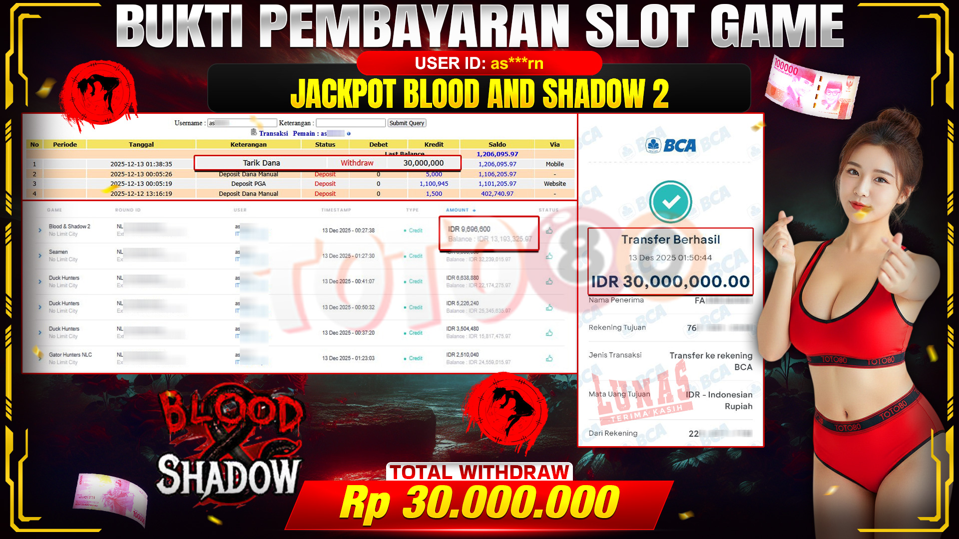 🎉 TOTO80 – JACKPOT SLOT BLOOD AND SHADOW 2 RP. 30,000,000,- TELAH DIBAYARKAN! 🎉