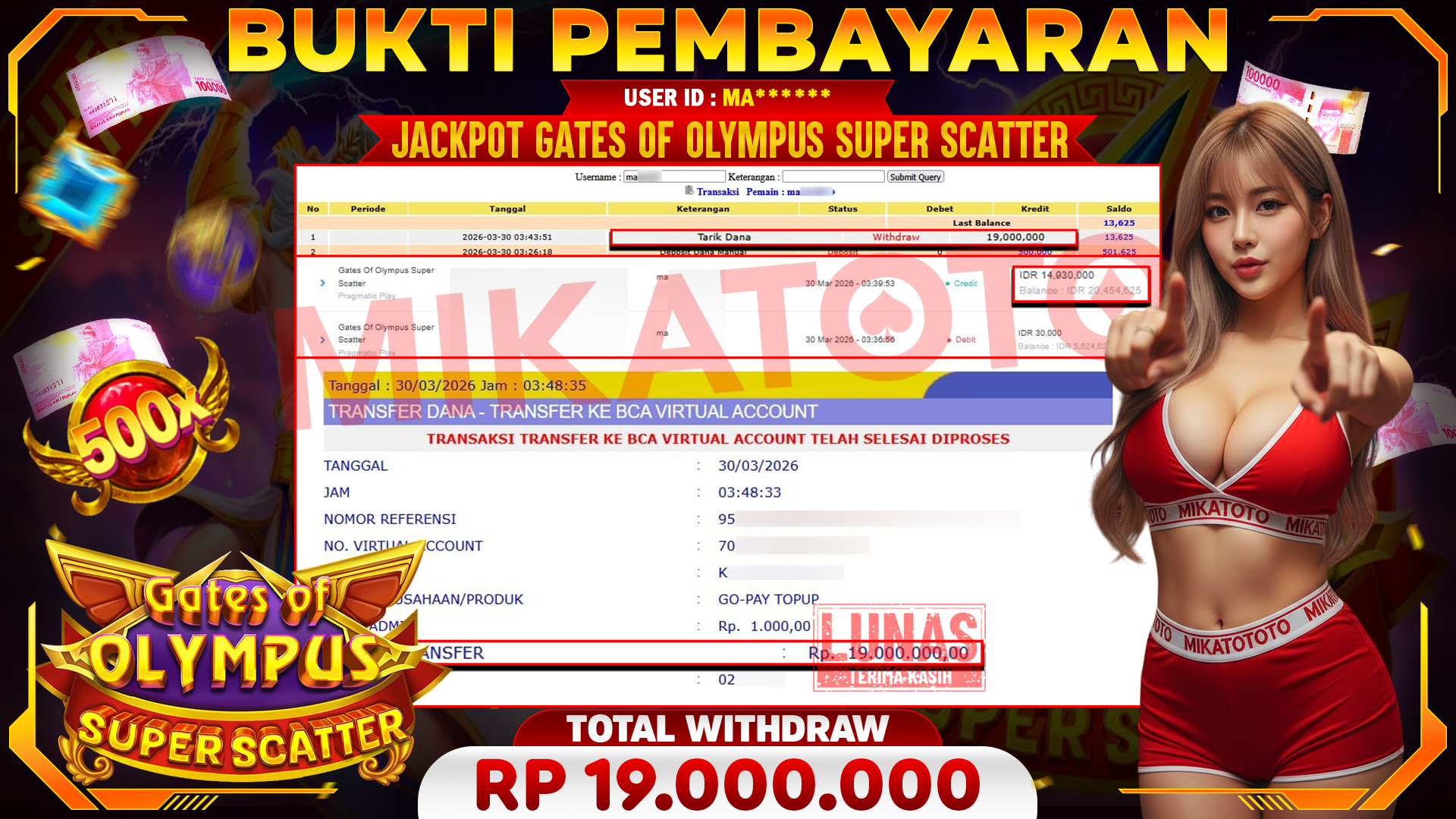 🏆 SELAMAT KEPADA PEMENANG JACKPOT DI Gates Of Olympus Super Scatter - Pragmatic Play 19,000,000🏆