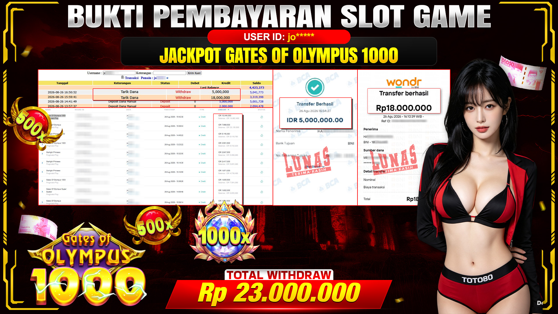 💰🎉 TOTO80 – JACKPOT SLOT GATES OF OLYMPUS 1000 RP. 23,000,000,-  TELAH DIBAYARKAN!💰🎉