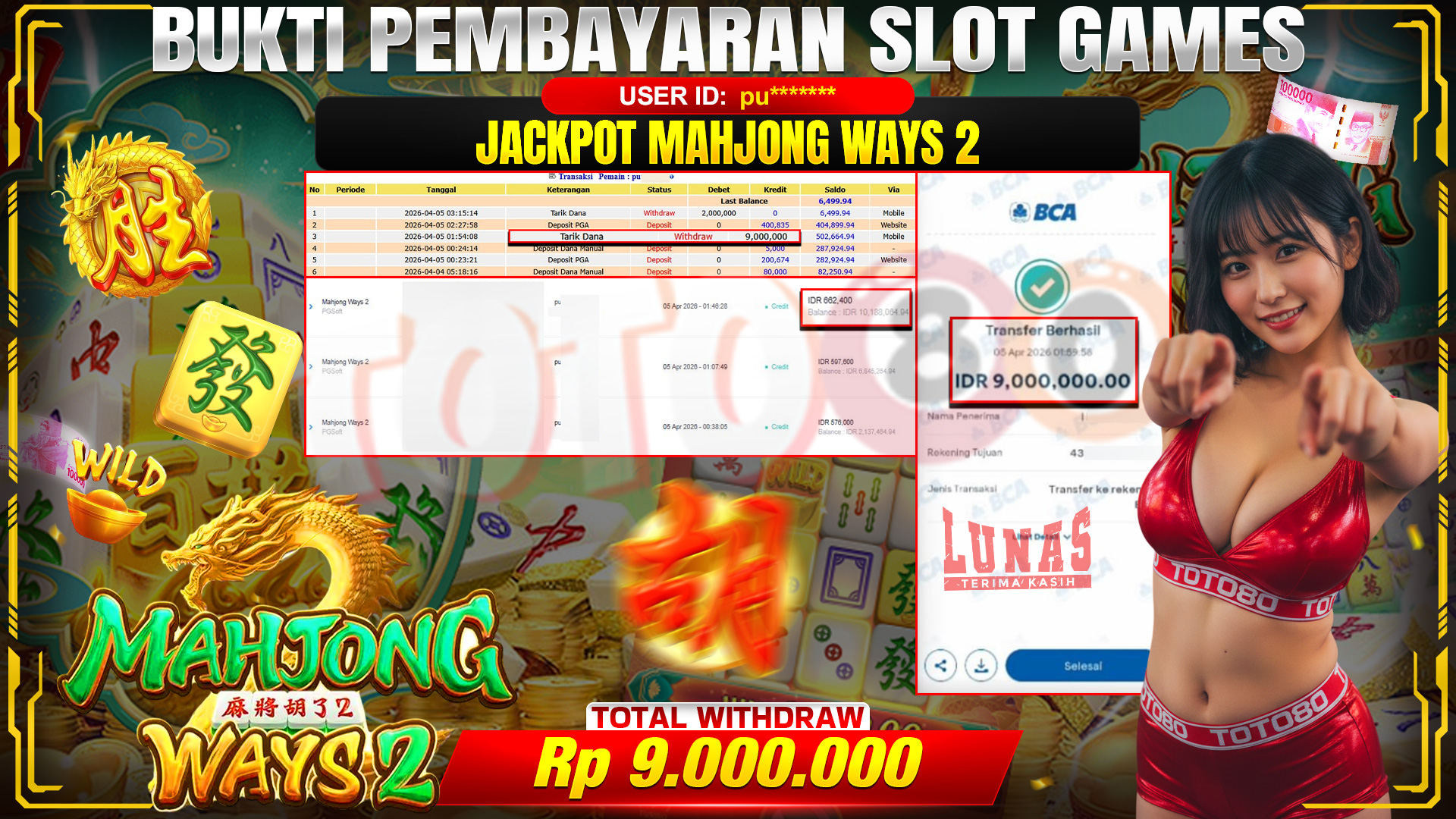 💰🎉 TOTO80 – JACKPOT SLOT MAHJONG WAYS 2 RP. 9,000,000,-  TELAH DIBAYARKAN!💰🎉